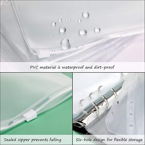 Miniatura 4 de Paquete de 60 carpetas de plástico con cremallera, tamaño A6, con 6 agujeros, impermeables, 6 agujeros, con cremallera, bolsas de hojas sueltas para