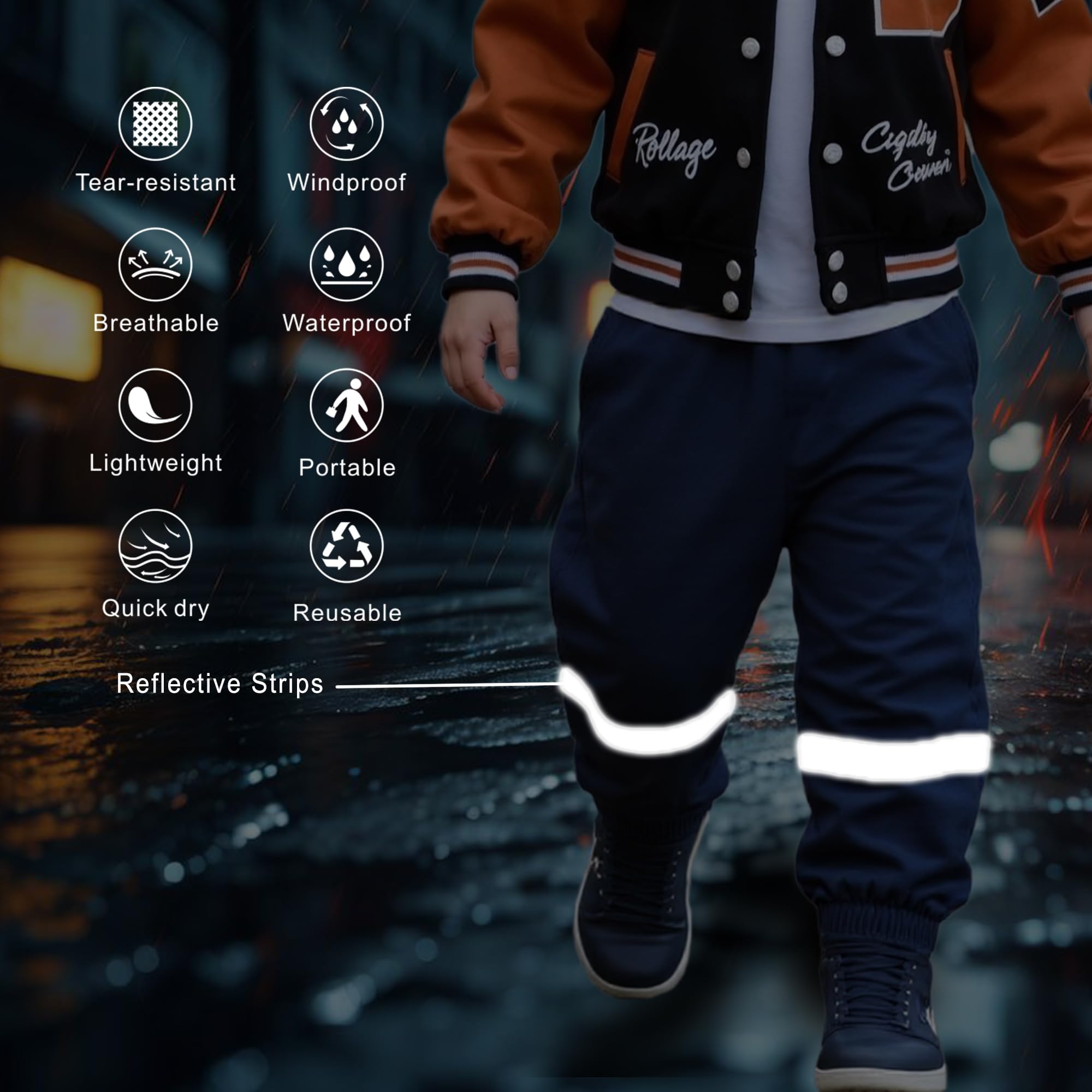Kinder Regenhose Jungen Mädchen wasserdichte Matschhose mit Reflektor Buddelhose Outdoor Sommer Dünn Ungefüttert Ohne Träger Leichte Atmungsaktive Reisen Regenbekleidung für Alter 1-8 Jahre