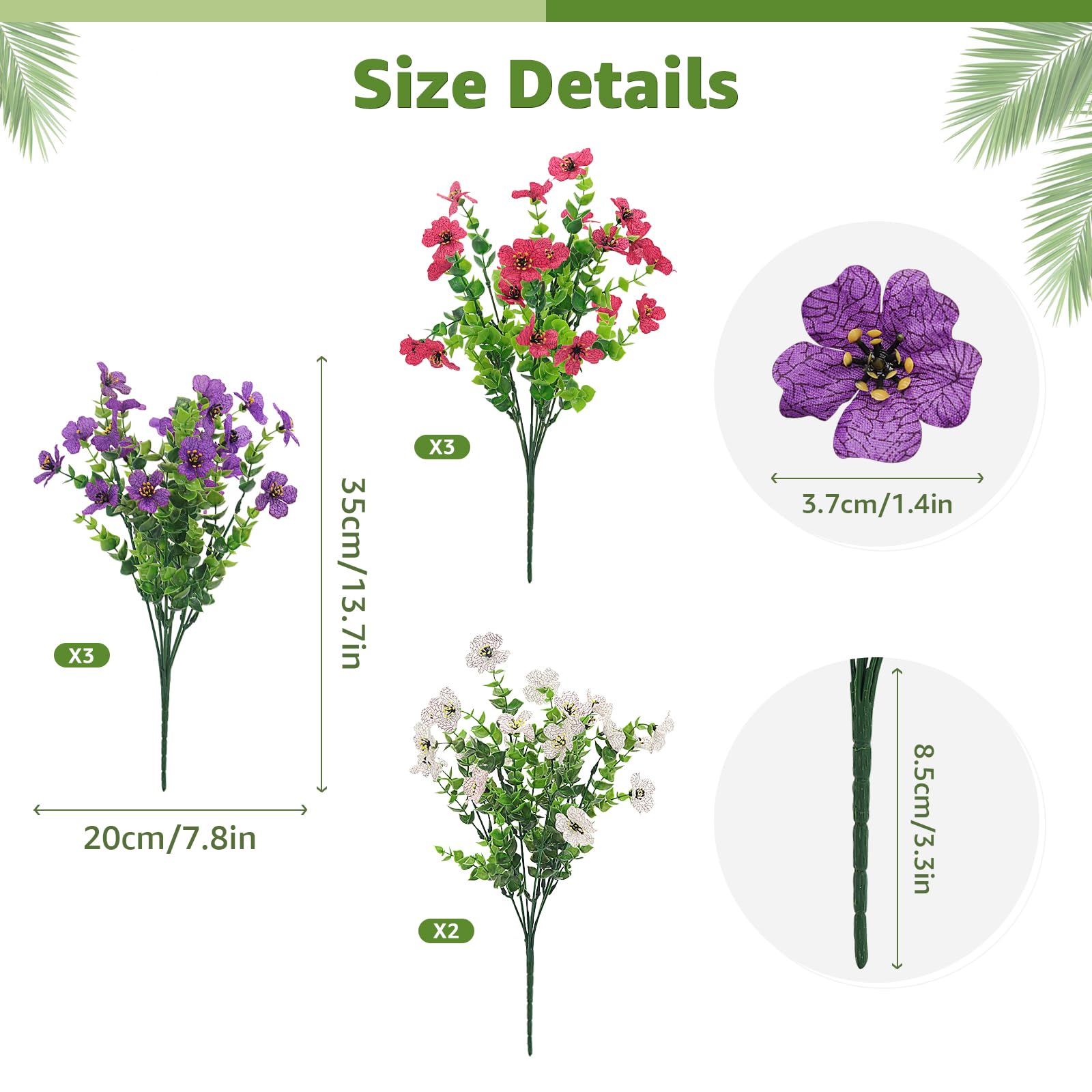 Yueshop Künstliche Blumen, UV-beständig, künstliche Pflanzen, Blumen, realistische Kunstplastik, Frühlingsblumen, Großpackung für den Innen- und Außenbereich, für Zuhause, Garten, Veranda, Bauernhaus