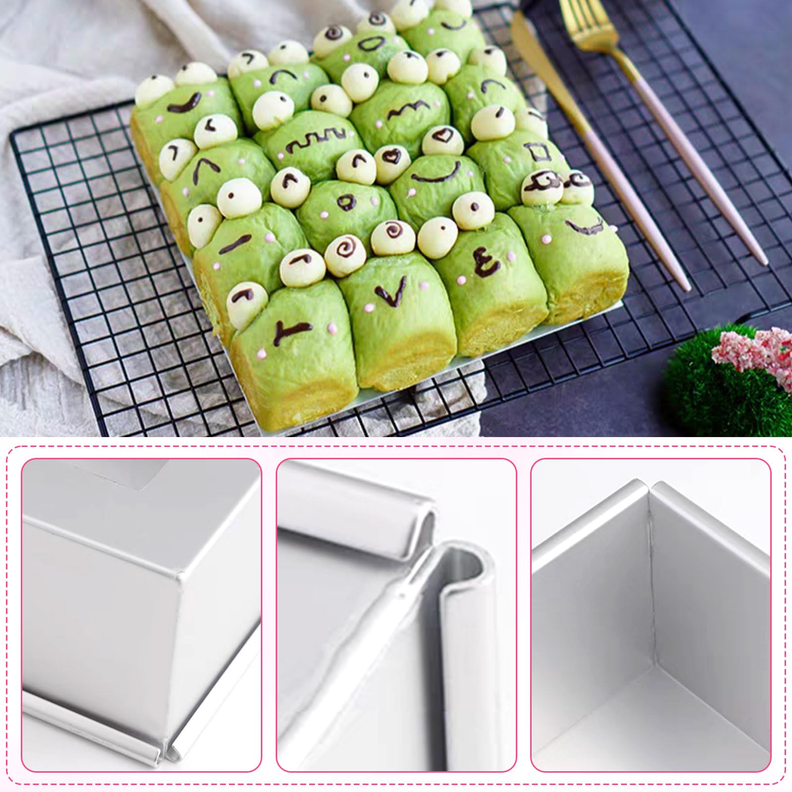 Moule à gâteau carré en aluminium anodisé de 20,5 cm avec revêtement antiadhésif et fond amovible
