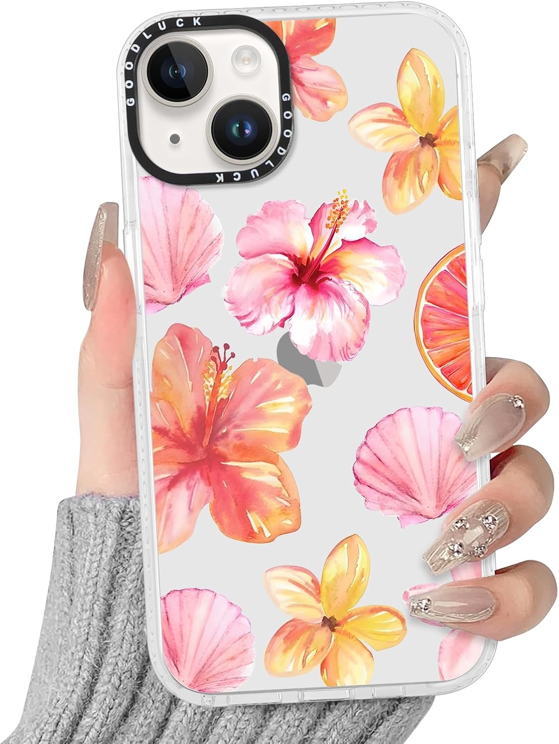 Coque iPhone 14 – Bodeau transparent pour iPhone 14 / iPhone 13, fleur d&rsquo;hibiscus esthétique Fleur d&rsquo;été Fleur Rosa Match Boot Migne Design Phone pour filles, couverture en silicone pour iPhone13 6,1 pouces, coquille