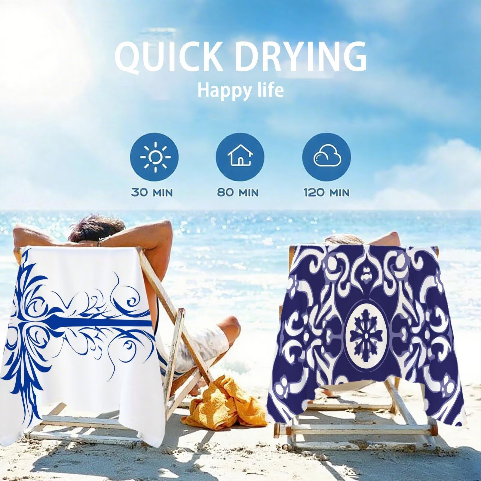 Ręcznik plażowy z mikrofibry 90 x 180 cm prześcieradło plażowe Anty piasek Mandala Ręcznik plażowy XXL Niebieski ręcznik plażowy Szybkoschnący, miękki i bardzo chłonny, szybkoschnący do podróży, sauny