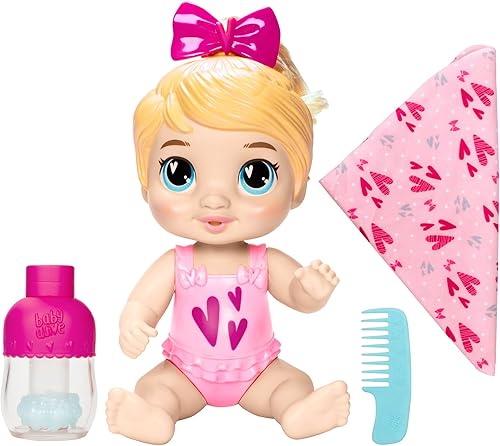 Baby Alive Shampoo Snuggle Harper Hugs Blonde Hair 11 pulgadas Water Baby Doll Playset, juguetes para niñas y niños de 3 años y más