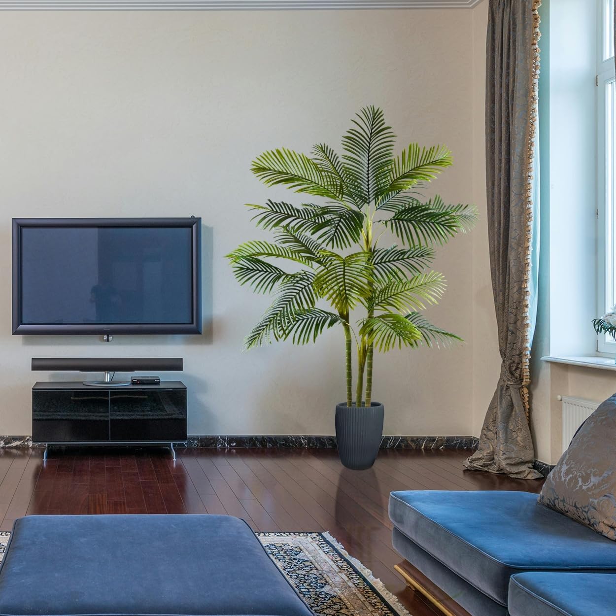 Artificial Palm Tree, 7ft Fake Areca Palm Plant with Basket, Large Faux Phoenix Palm UV Resistant Plants for Indoor Outdoor Home Garden Patio Office Décor - Image 7