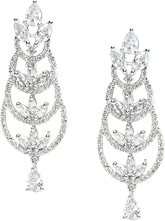 Zeneme Oxidised Silver-Plated American Diamond studded Crescent Drop Earrings for Girls and Women Price In India