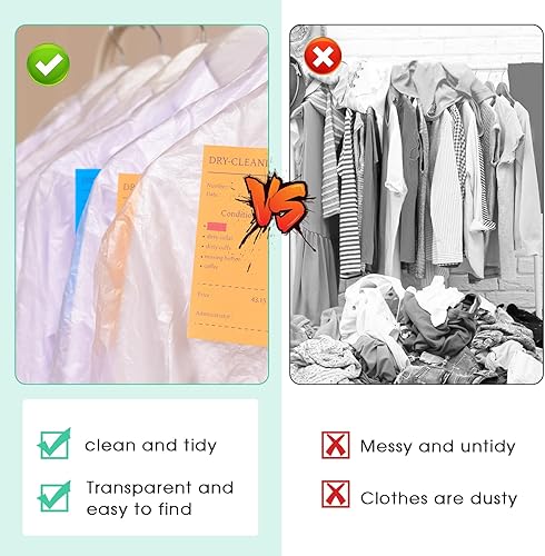 Miniatura 4 de Paquete de 25 bolsas de plástico para limpieza en seco de 23.6 x 47.2 in, bolsas para colgar ropa, fundas de traje, fundas de ropa a prueba de polvo