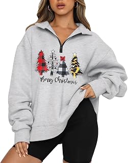 Women Y2K Oversized Christmas Sweatshirt Long Sleeve Quarter Zip Pullover Top Teen Girls Fall Fashion Clothes
