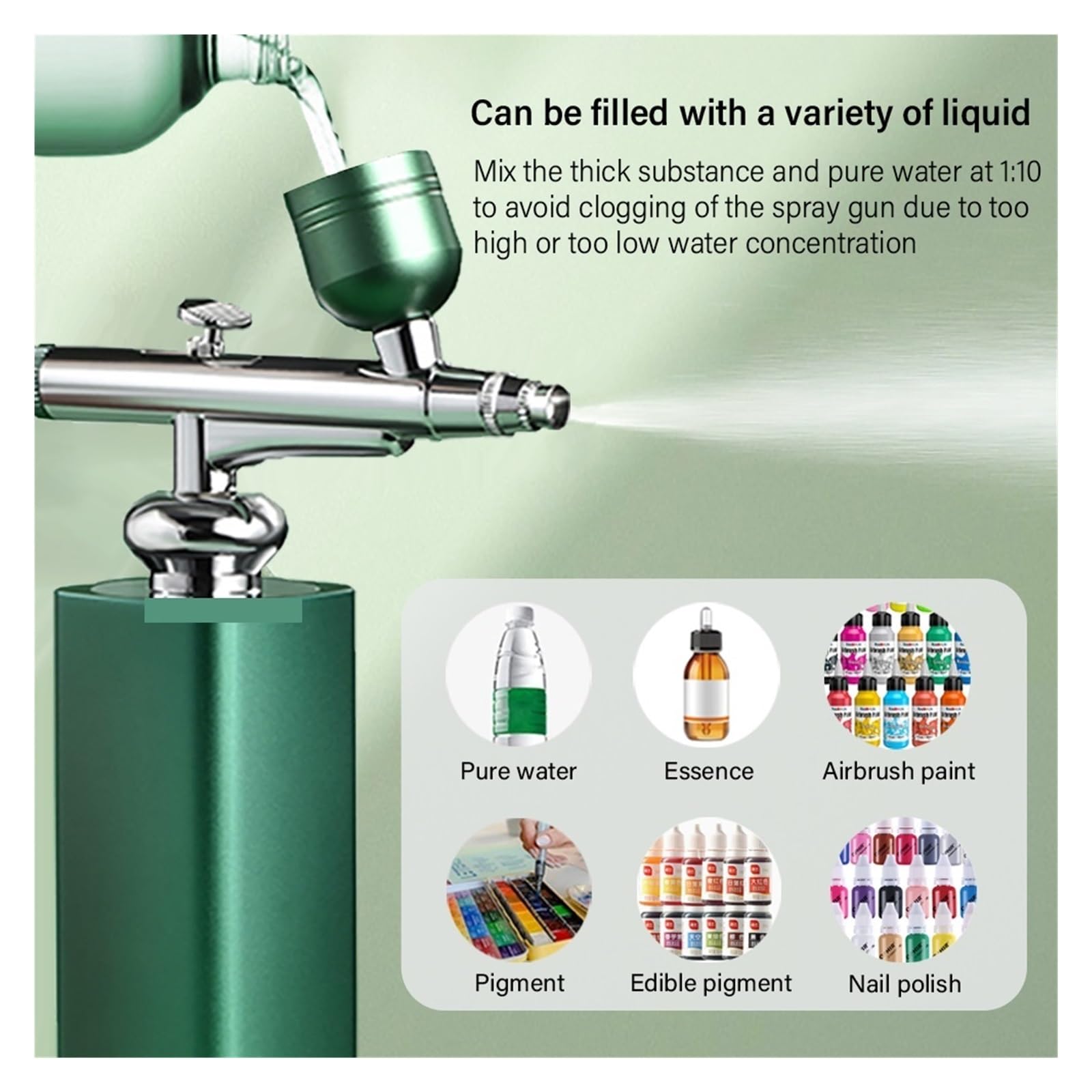 Sprężarka powietrza Airbrush Przenośny aerograf do paznokci Cake Tattoo Makeup Air Brush Nail Art Paint Compressor Precyzyjna Kontrola(Green)