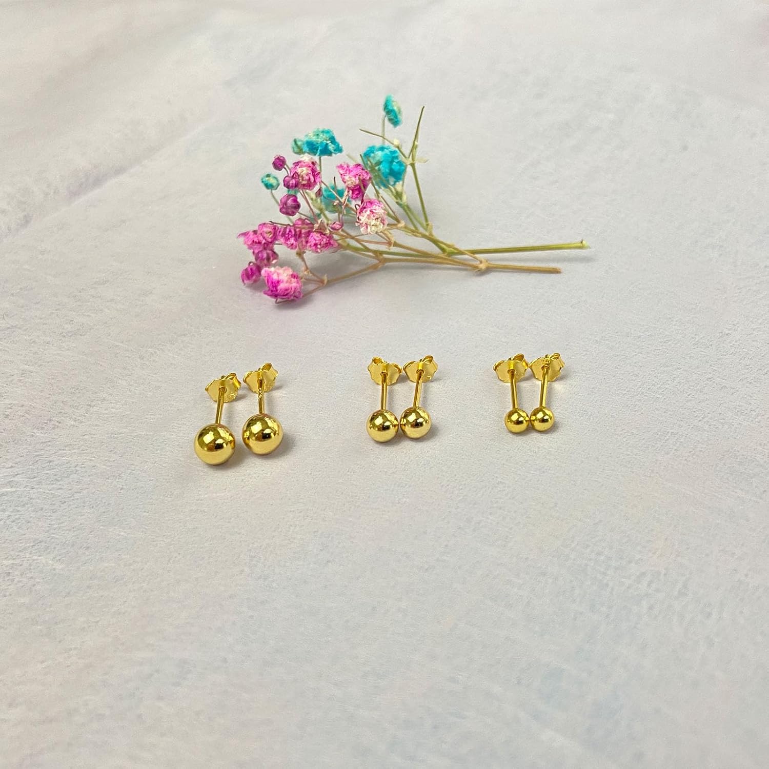 Gold Ball Earrings for Women 925 Sterling Silver Gold Stud Earrings Set, Sizes 3-5MM, 3 Pack - Image 6