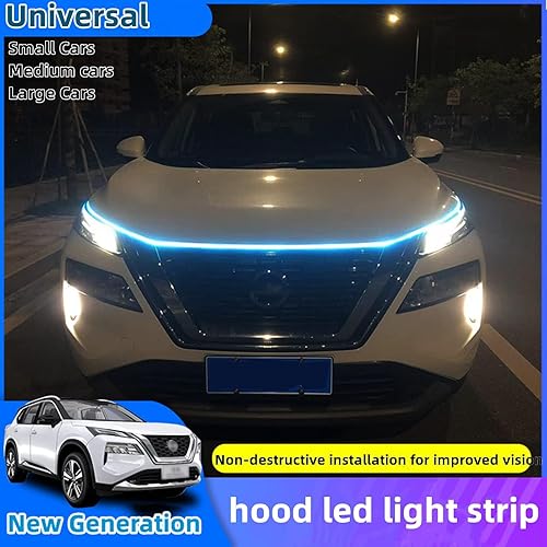 Miniatura 3 de JinRui-T Tira de luz para capó de automóvil, azul hielo, 71 pulgadas, tira de luces LED para automóvil, dinámica, flexible, impermeable, luz diurna
