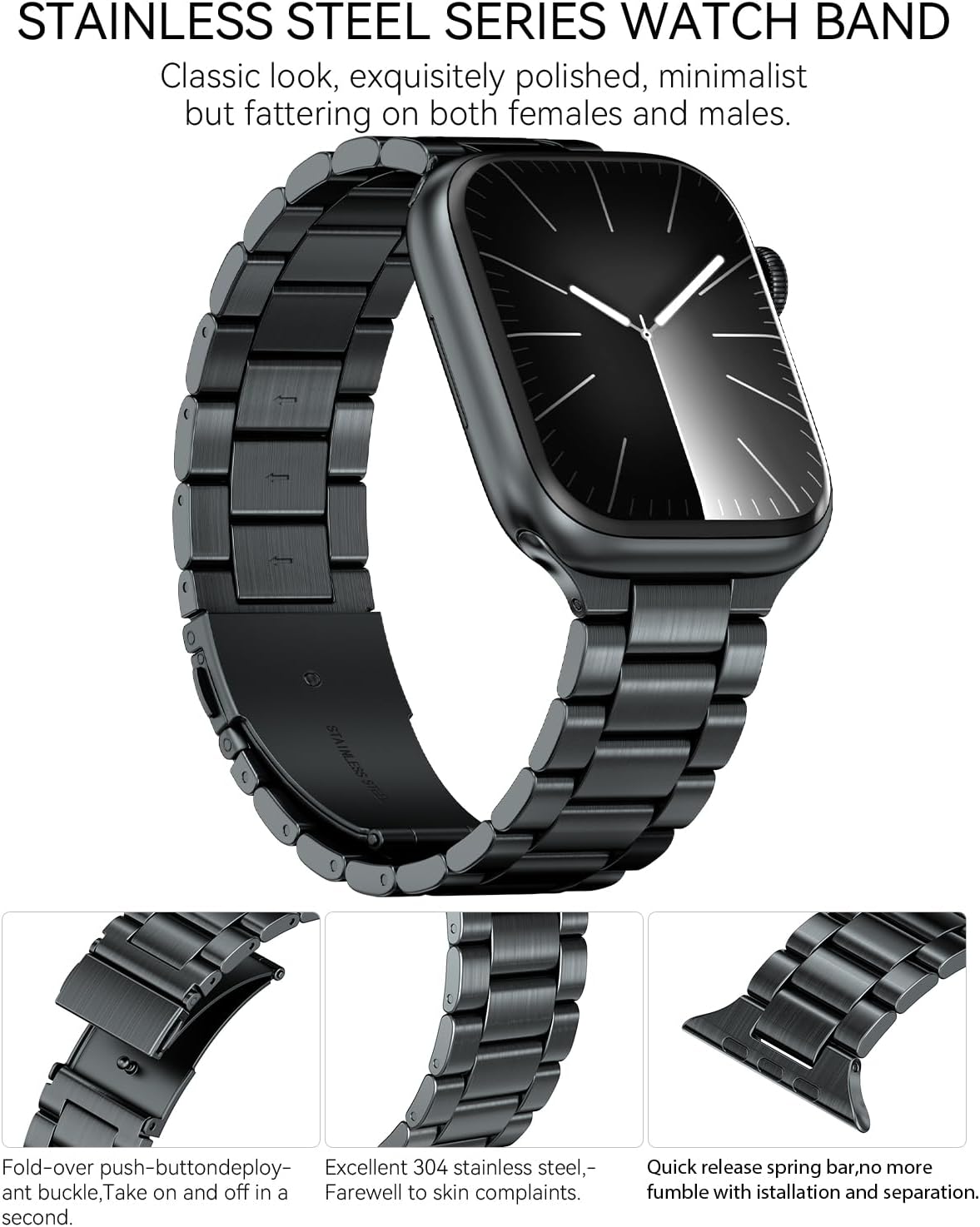 Compatible with Apple Watch Bands 45mm 44mm 42mm 49mm 41mm 40mm 38mm for Men Women, Stainless Steel Metal Watch Band for iWatch Ultra2 Ultra SE2 SE Series 9 8 7 6 5 4 3 2 1 - Image 7