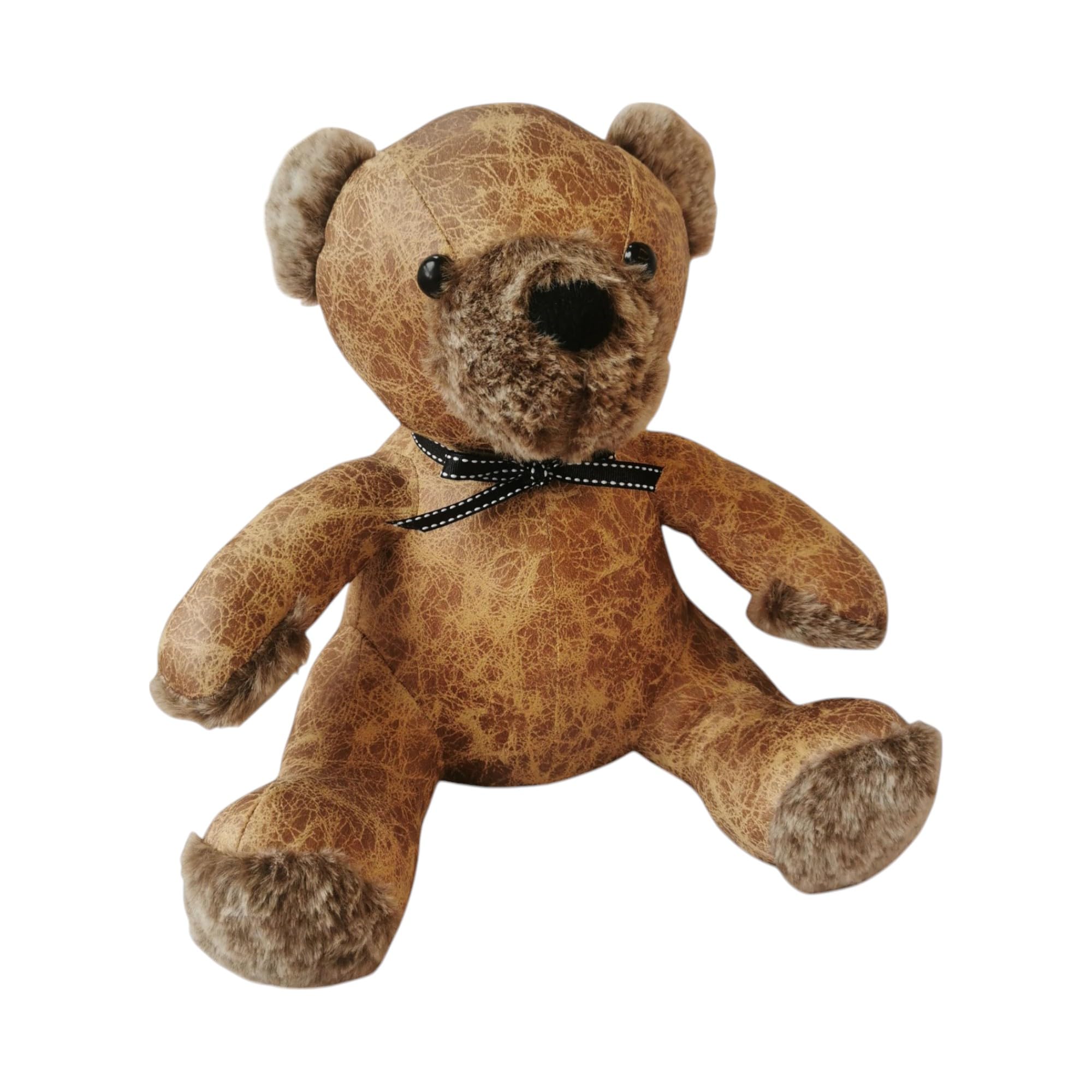 Antique and Sophisticated Cute 32CM Teddy Bear Door Stop - Soft Fabric Design with Brown Leather Door Bumper & Stylish Home Decoration for Any Room, Office and Home (Antique Brown)
