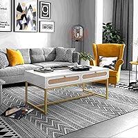 Vista 3 de FRITHJILL Mesa de centro con cajones de ratán, mesa central rectangular con marco dorado moderno de mediados de siglo