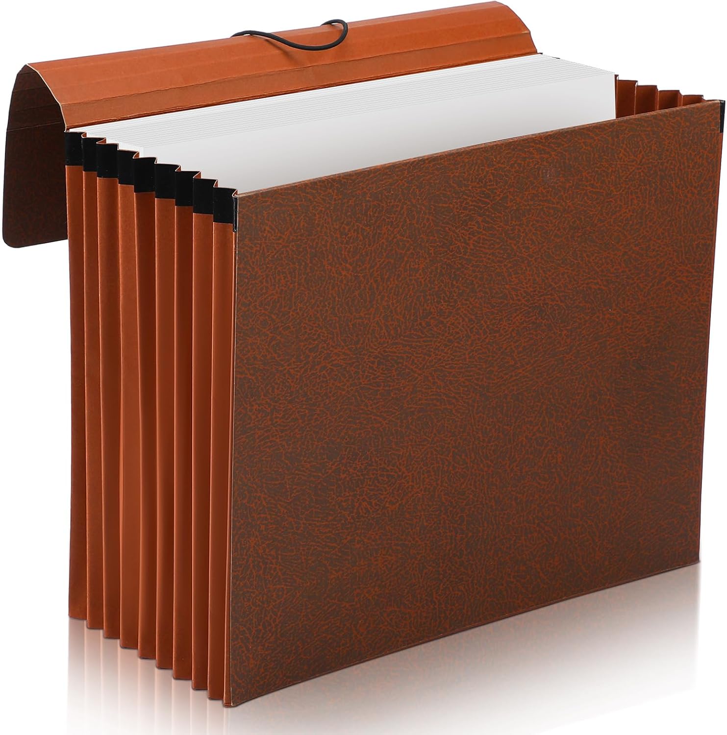PerKoop 10 Pcs Expanding File Folder with Flap 7 Inch Expansion Expanding File Wallet with Elastic Cord Closure Letter Size Heavy Duty Document Organizer, 10 Slots, Brown
