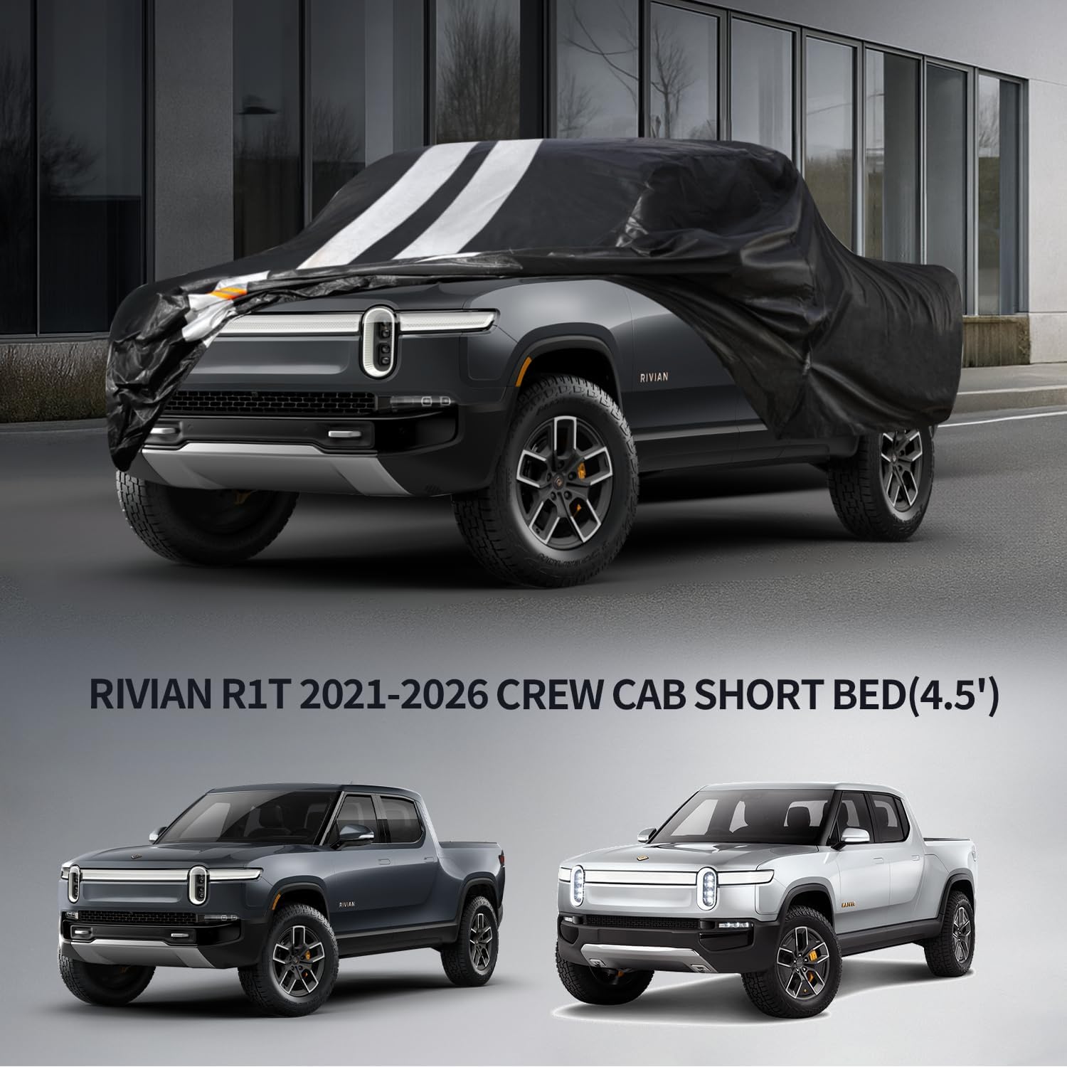 Rivian R1T Truck Cover Custom Fit 2021-2026 Crew Cab Short Bed(4.5') with Door Zipper, 10 Layers Outdoor Heavy Pickup Truck Cover Waterproof All Weather, Wind Dust Sun Protector.