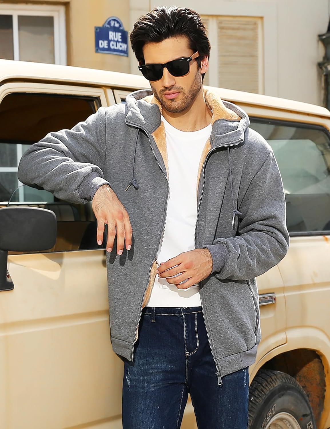 Fleece Hoodies for Men Heavyweight Winter Full-Zip Sweatshirt Sherpa Lined Hooded Thermal Jacket Thick Warm Coats - Image 3