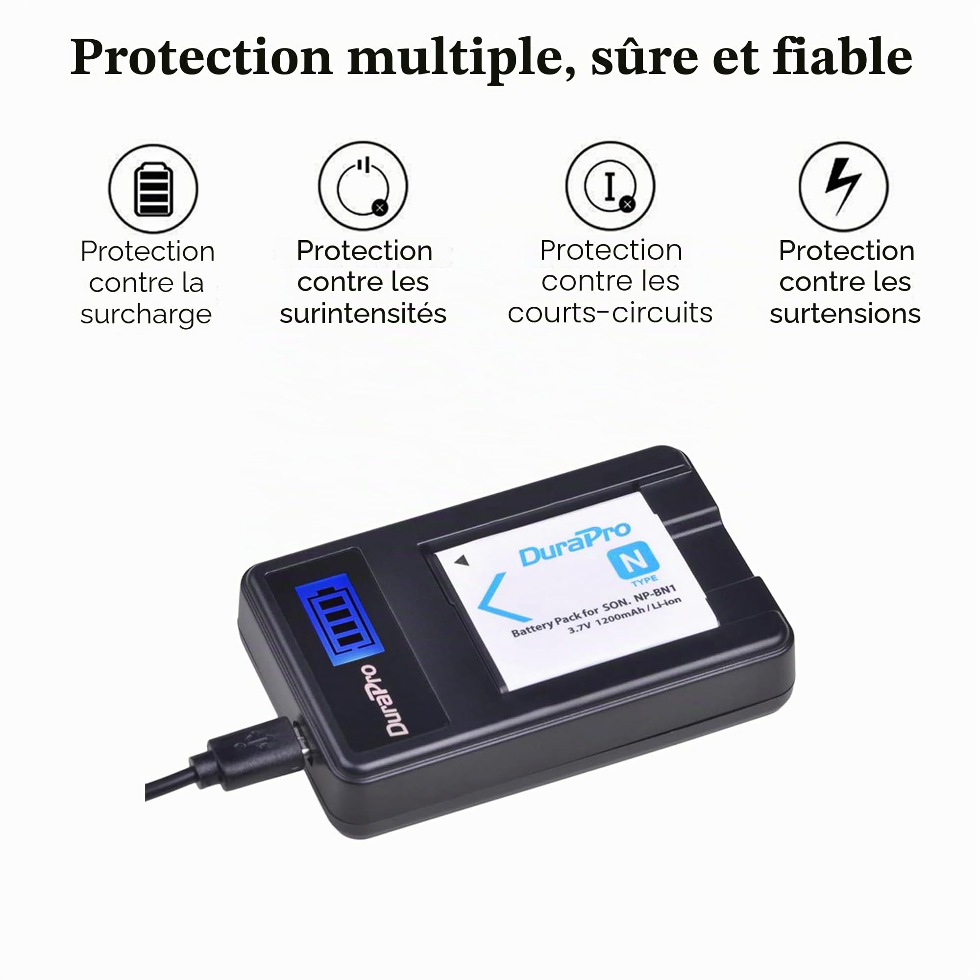 DuraPro 2Pcs NP-BN1 Battery + LCD USB Charger for Sony Cyber-Shot DSC-W800,DSC-WX220,DSC-W830,DSC-W810,Sony DSC-QX30,DSC-QX100,DSC-QX10 Digital Camera