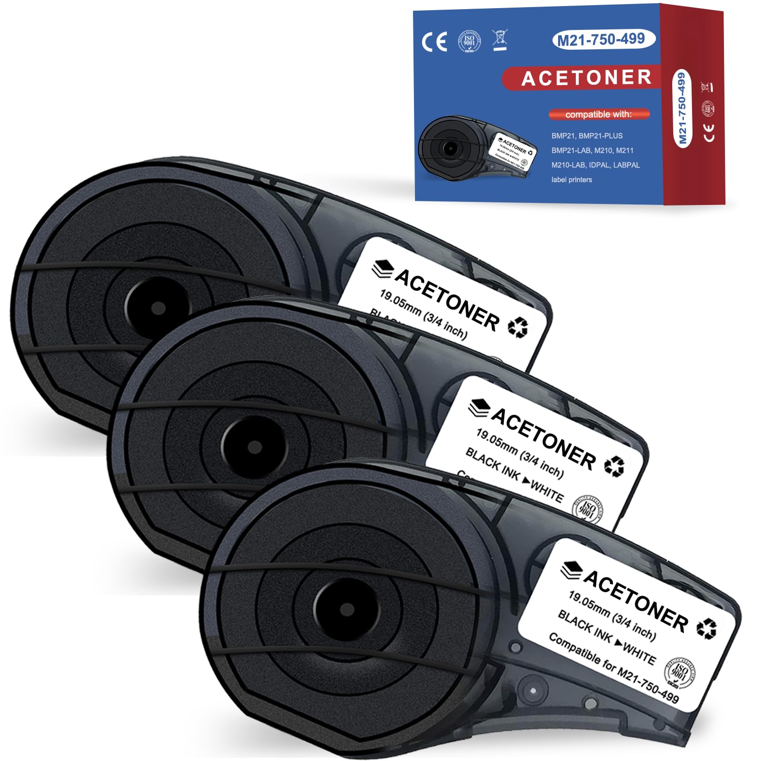 M21-750-499 Multi-Purpose Nylon Label Compatible for M21-750-499 Black on White Cloth 3/4 Inch Label Tape, for Wire and Cable, Work with M210-, M211-,