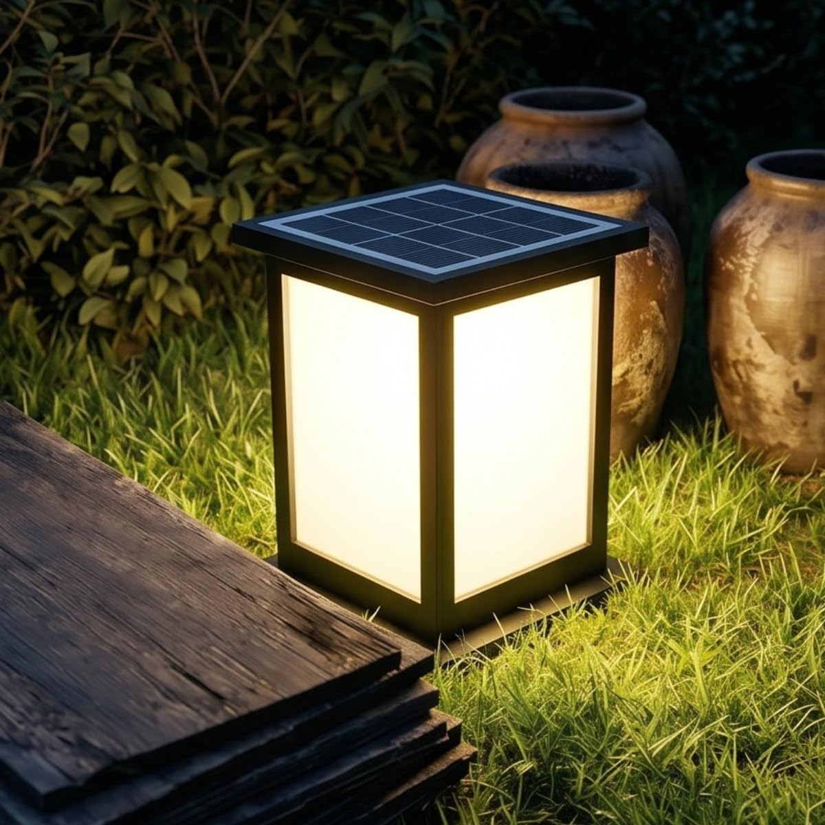 Luminaire solaire poteau extérieur en verre chic et étanche