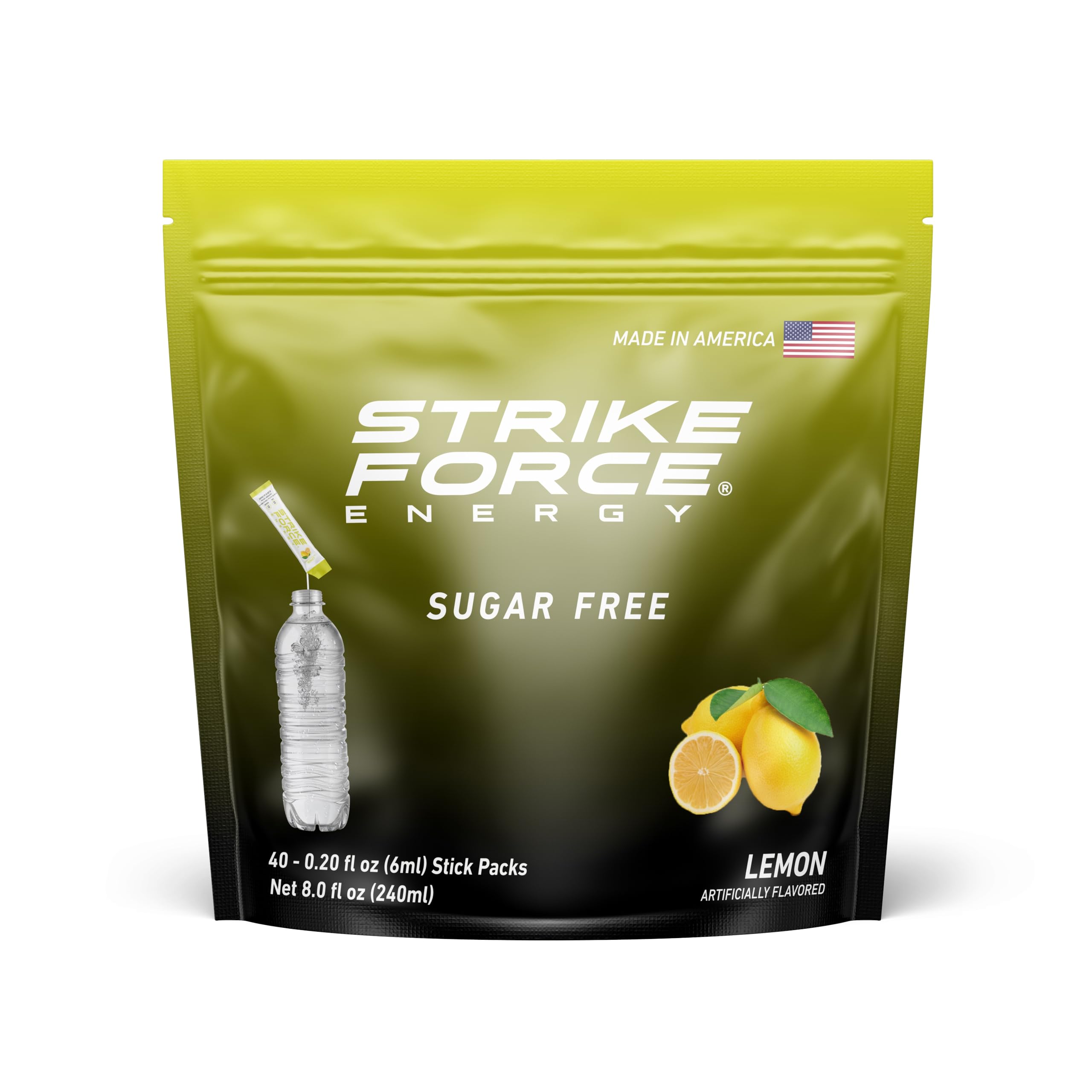 Strike Force Energy Drink Mix - Lemon Flavor - Natural Tasting Caffeine Drink - Turn Any Drink into a Healthy Energy Drink - Zero Calories, Keto