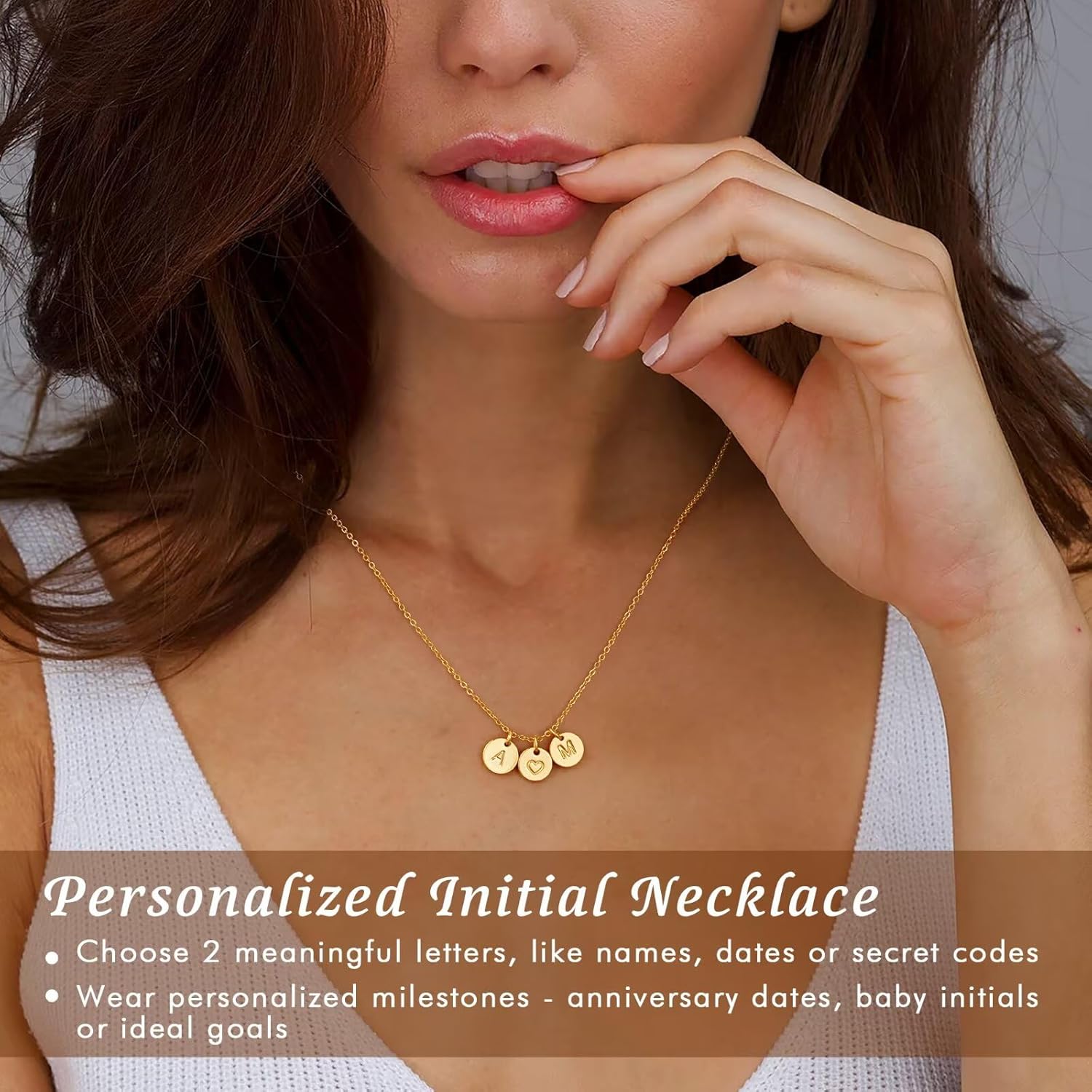 M MOOHAM Valentines Gifts for Her Teen Girls - Two Initial Necklaces for Women 14K-Gold-Plated Disc Letter Necklace Relationship Jewelry Valentines Gifts for Kids Women Mom Daughter Wife - Image 8