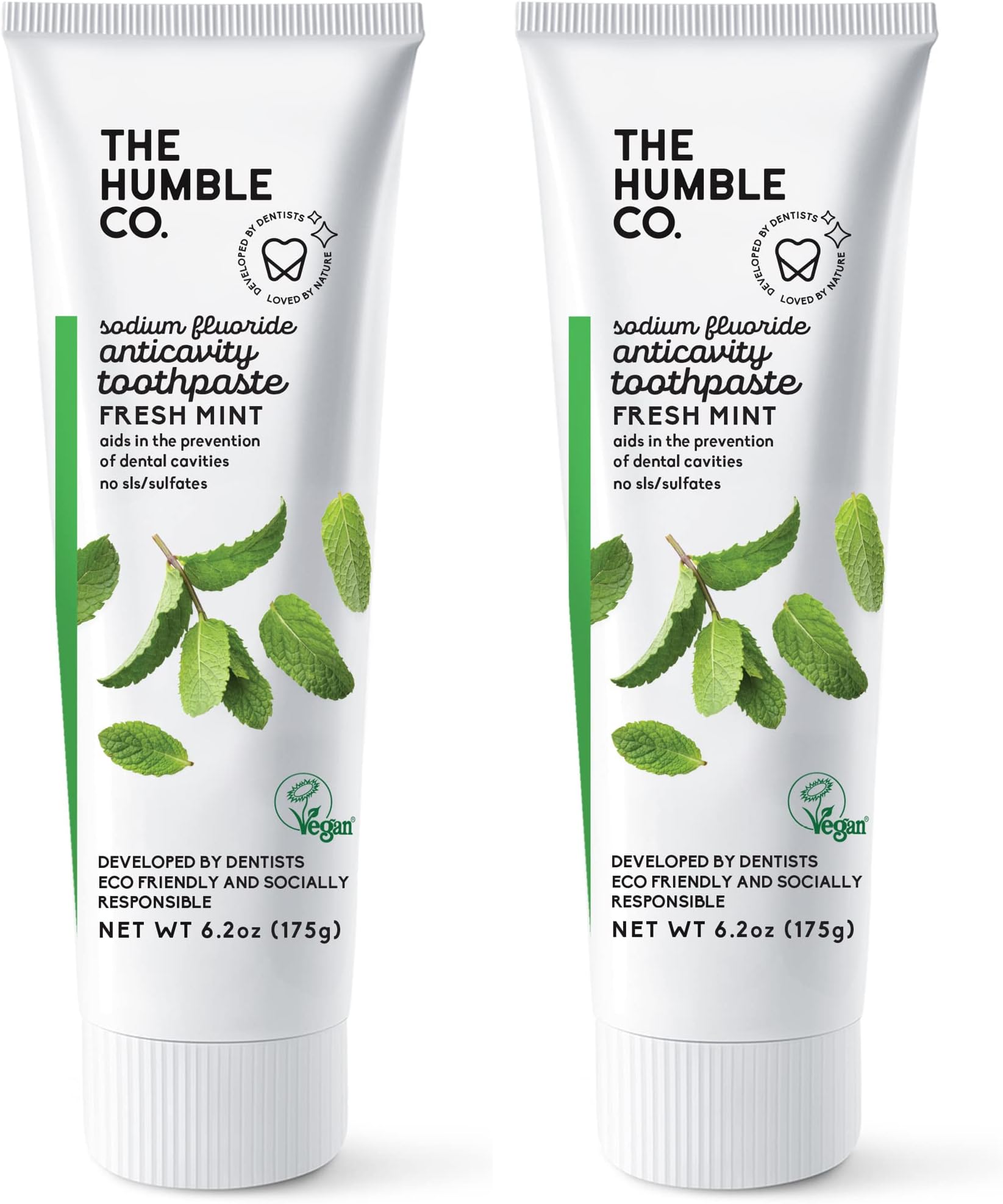 The Humble Co.Toothpaste, 2pk - Anticavity Toothpaste for Adults with Fluoride and Good Ingredients, Non GMO Dentist Developed Formula (Fresh Mint, 2 Pack)