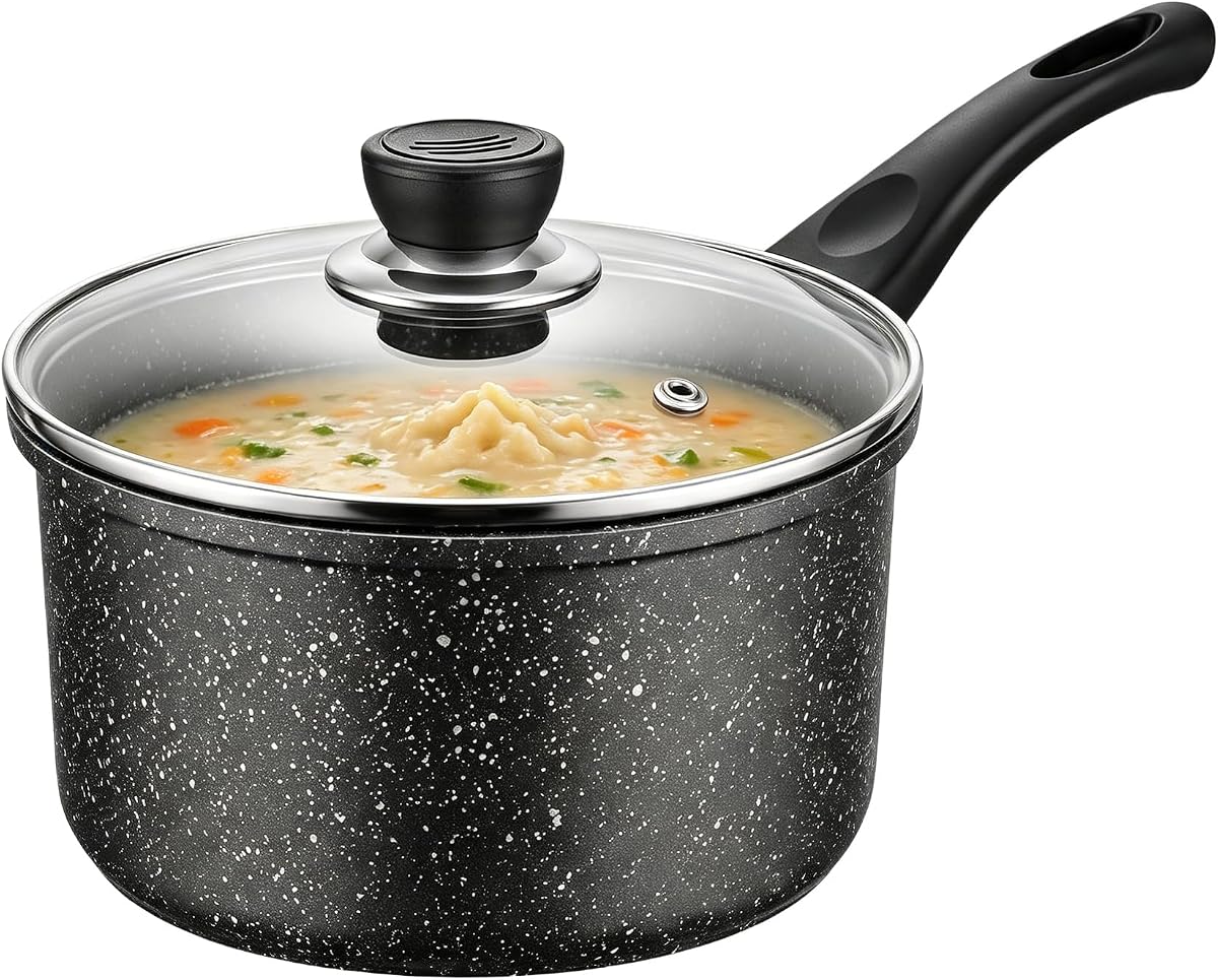 2 Quart Saucepan with Lid Nonstick Small Sauce Pot Soup Pan Granite Coating