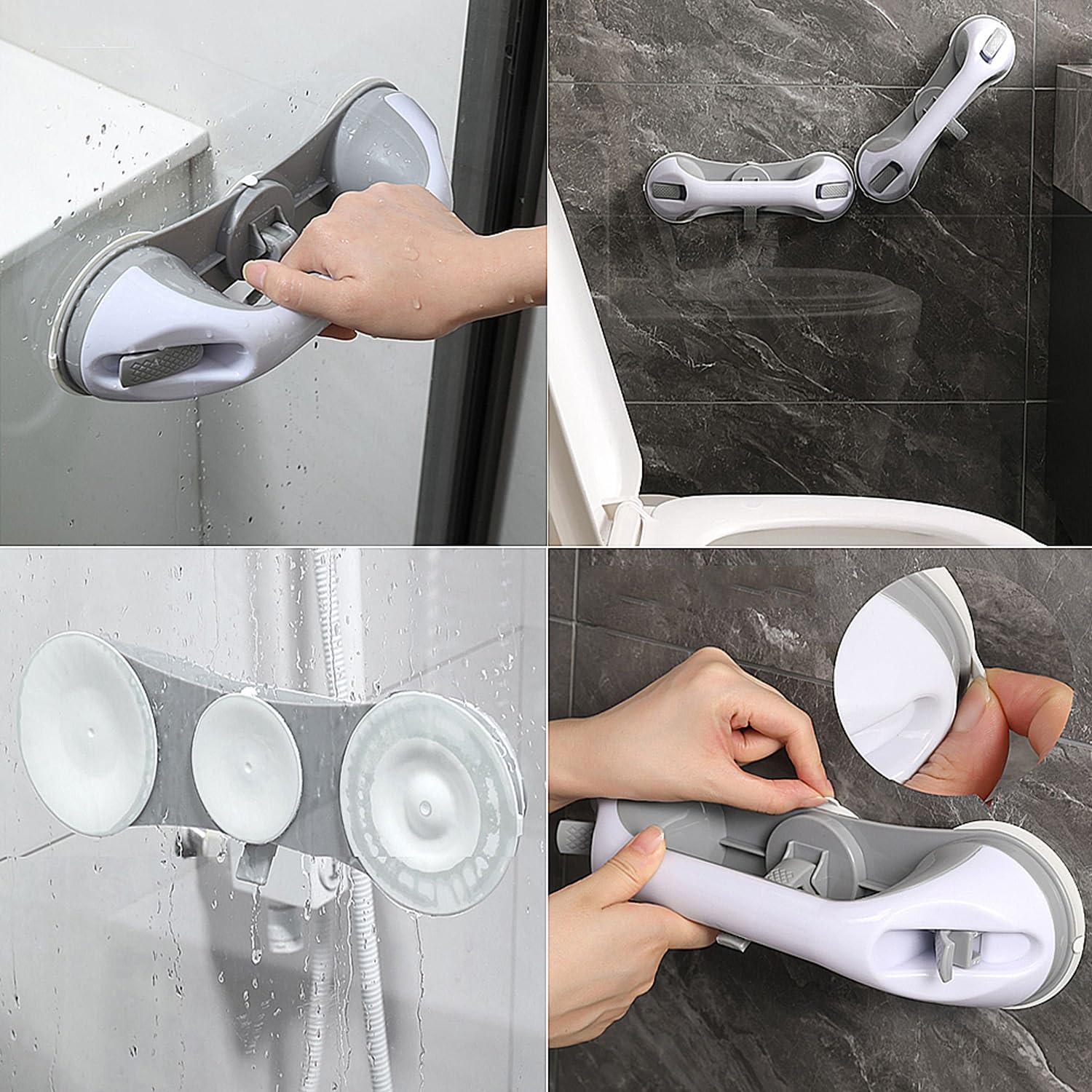 LYGSWDB Lot de 2 poignées pour baignoires douches avec 3 ventouses, poignée de Douche Robuste, Mains courantes Amovibles pour Personnes âgées, Aspiration de Douche, poignée de sécurité pour Salle de