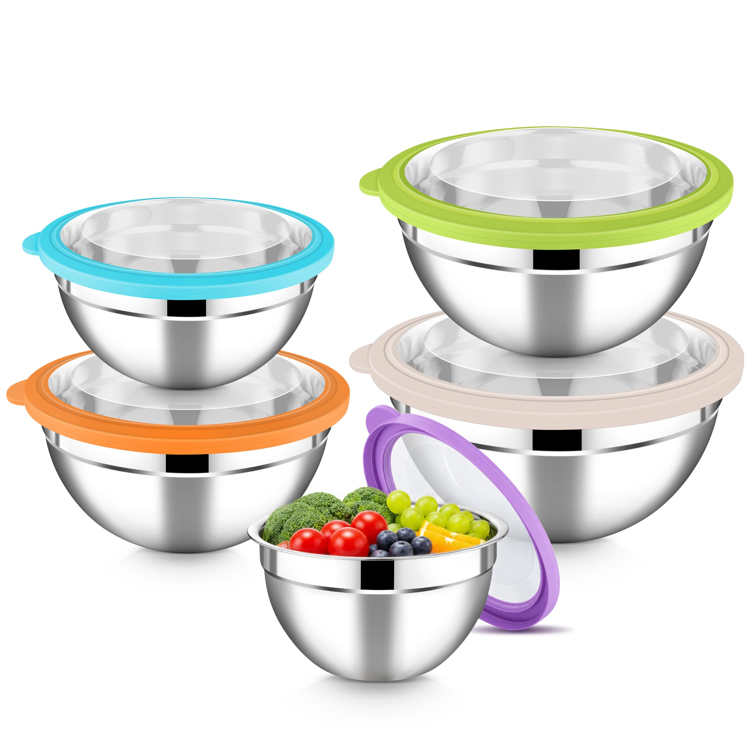 HaWare Mixing Bowls Set of 5, Stainless Steel Salad Bowl with Airtight Lids
