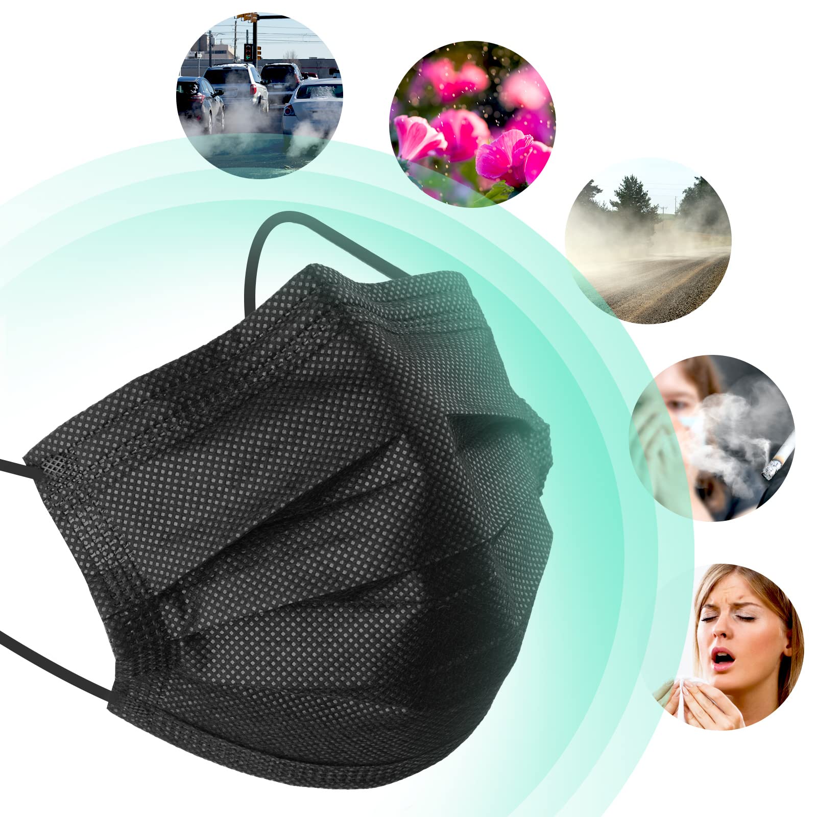 Buy 100 Pack Disposable Face Masks, 3 Ply Filter Protection Black