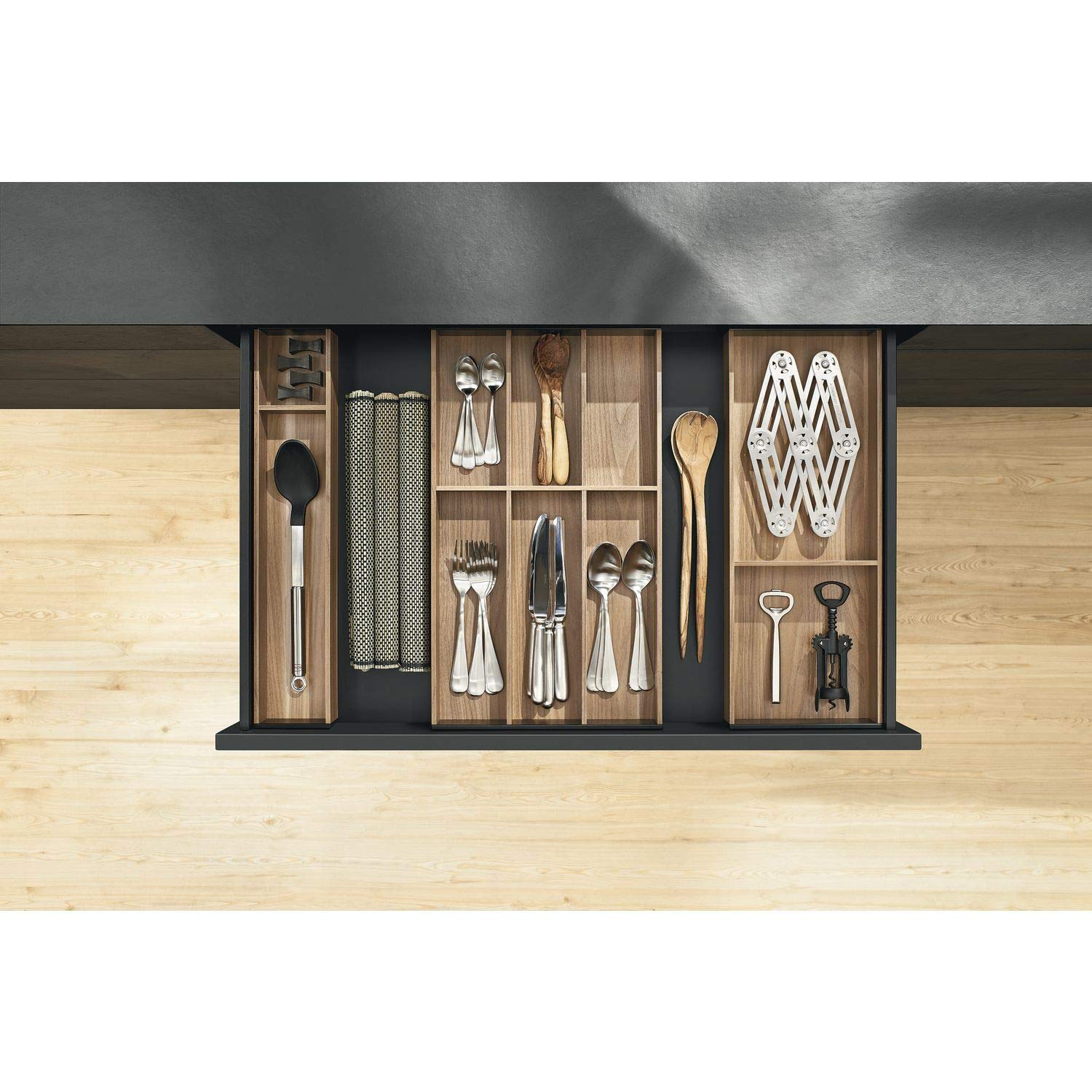 blum AMBIA-LINE wkład na sztućce | premium organizer szuflady do nowoczesnych kuchni i mebli | porządkuje sztućce | z nóżkami antypoślizgowymi | 42×30×5 cm | Orzech Tennessee