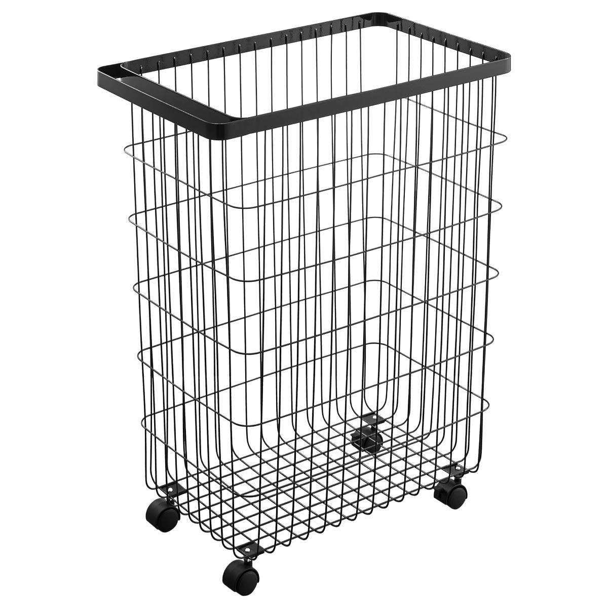 Yamazaki 4777 TOWER Laundry Basket with Wheels, black, Steel/Nylon, 28 x 46.5 x 61 cm
