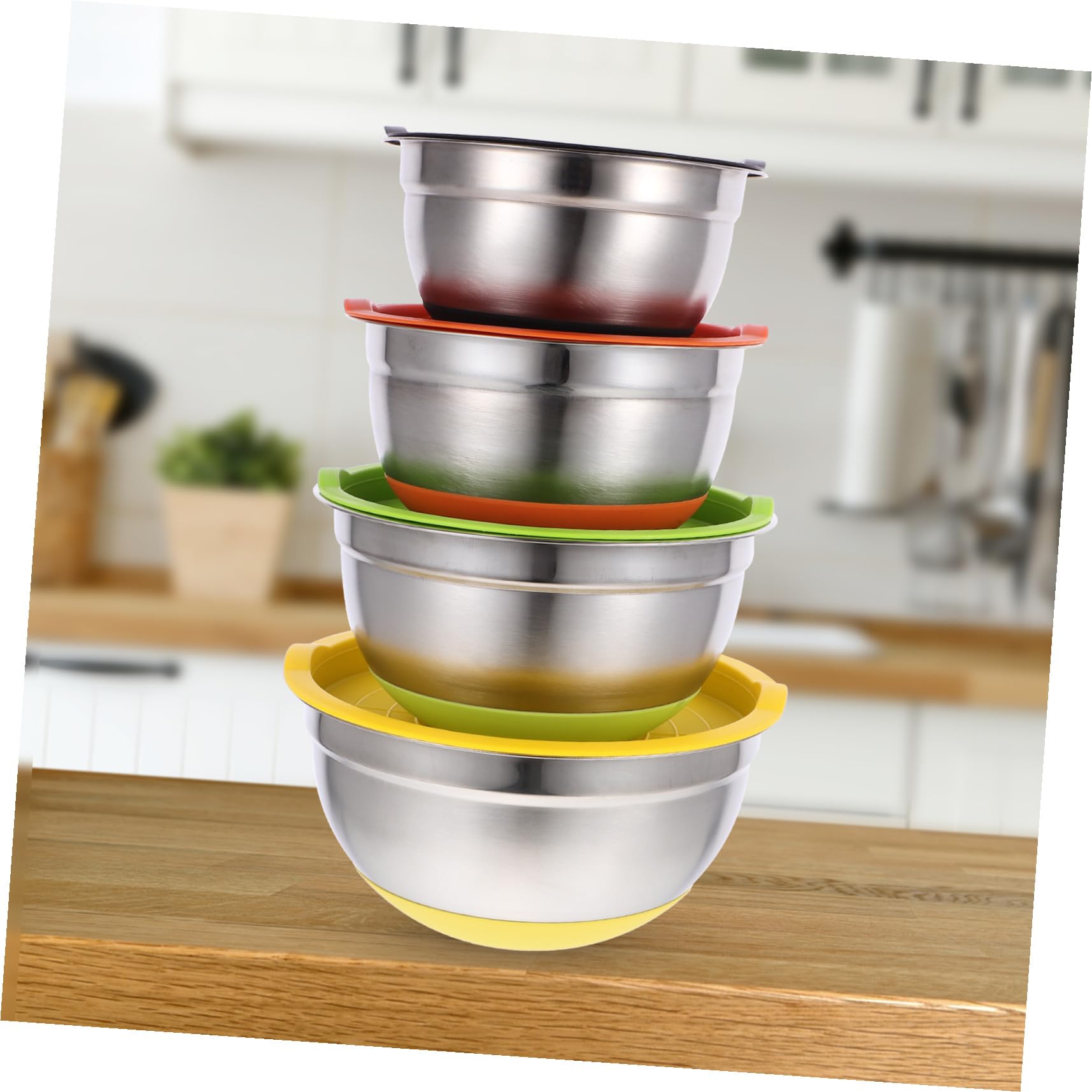 ERINGOGO Bols à Mélanger Couleur Aléatoire Couvercle Plusieurs styles Multifonction Fond en Silicone Antidérapant, Saladier Rond Lot de 4 en Acier Inoxydable Cuisine et Préparation
