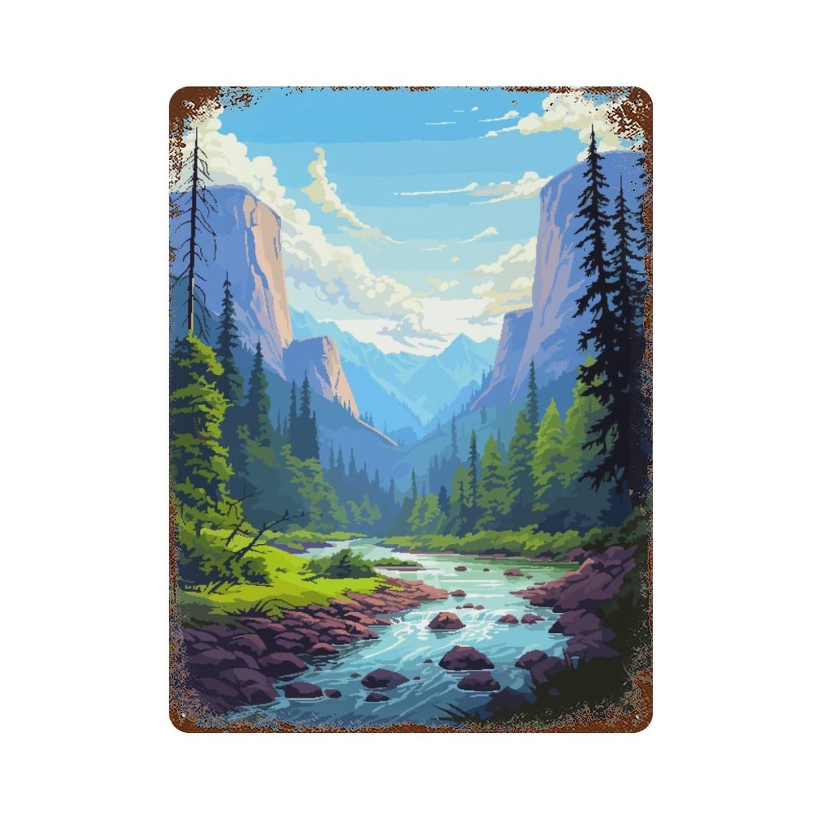 Yosemite View Pixel Art Vintage Rust Metal Sign 15.7"x11.8", for Basement, Hobby Room And Garage Decor, Farmhouse Wall Decor