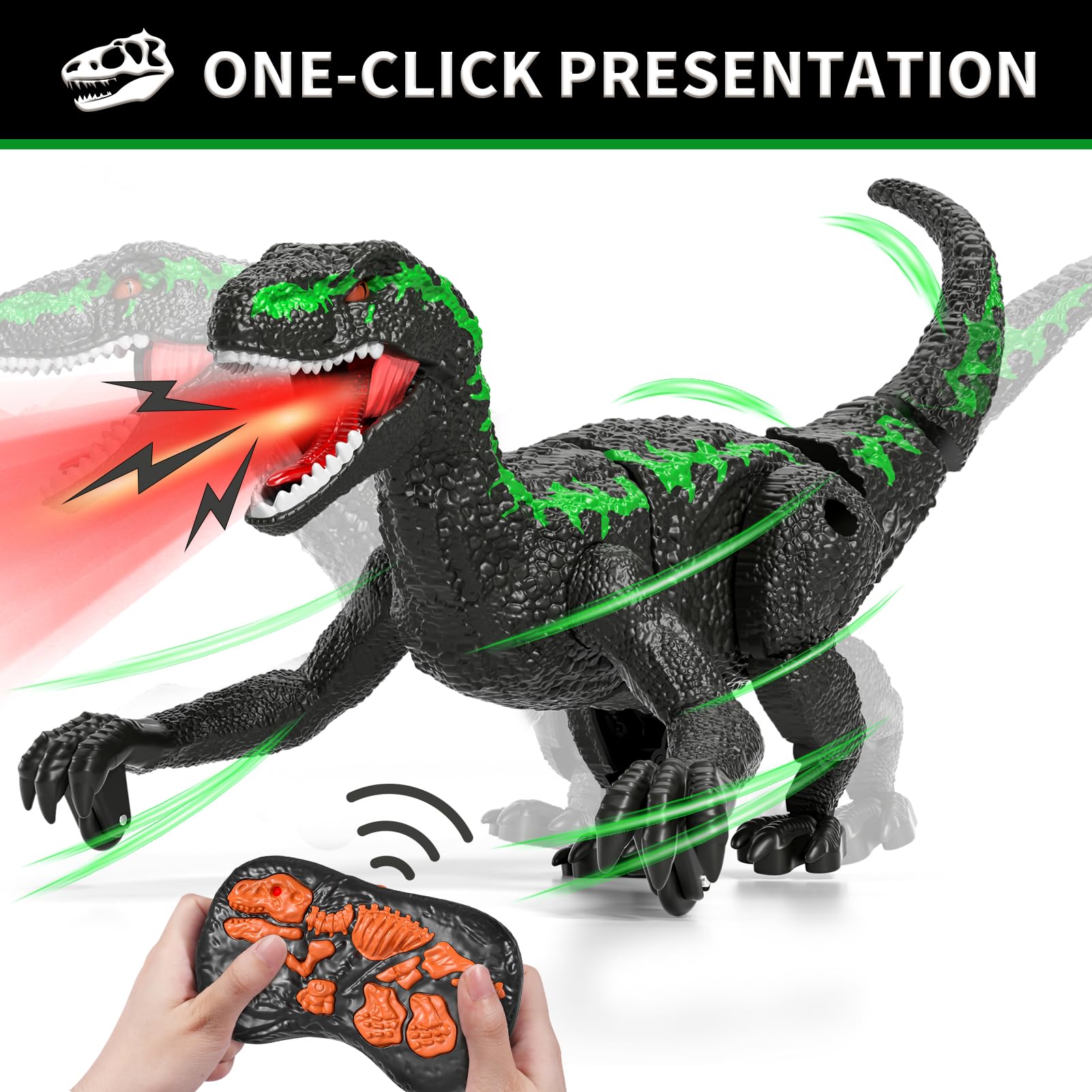 Bennol Giocattoli di dinosauro telecomandato per bambini 3-5 5-7, simulatore demo con una chiave giurassico velociraptor giocattoli per bambini ragazzi con luce e suoni, regali giocattolo dinosauro