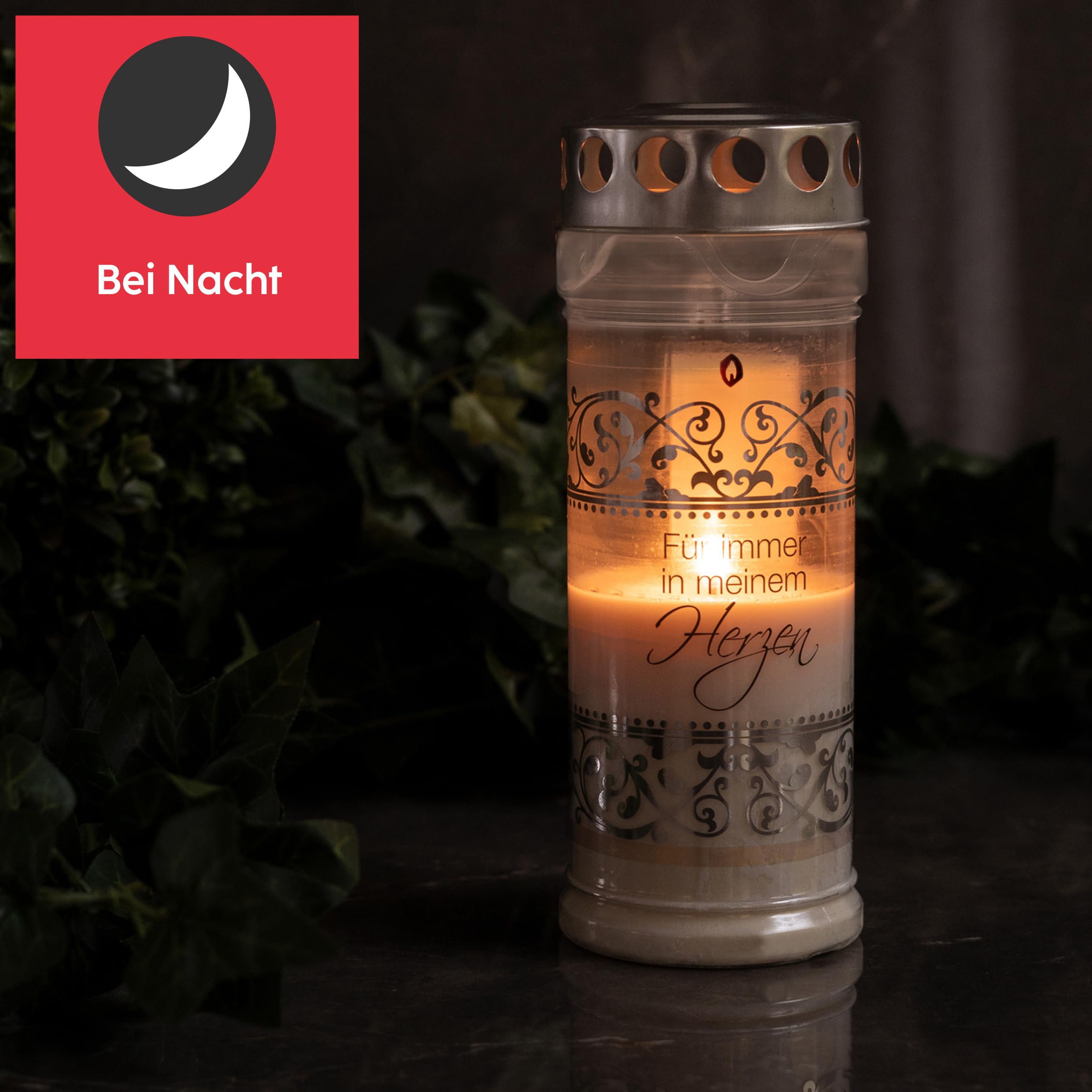 12-częściowy zestaw świec pogrzebowych HOFER czas palenia 7 dni – oryginalny produkt [Ewiheit Select] świece żałobne z pokrywką | znicz świeca cmentarna z motywem i sentencją | świece do dekoracji