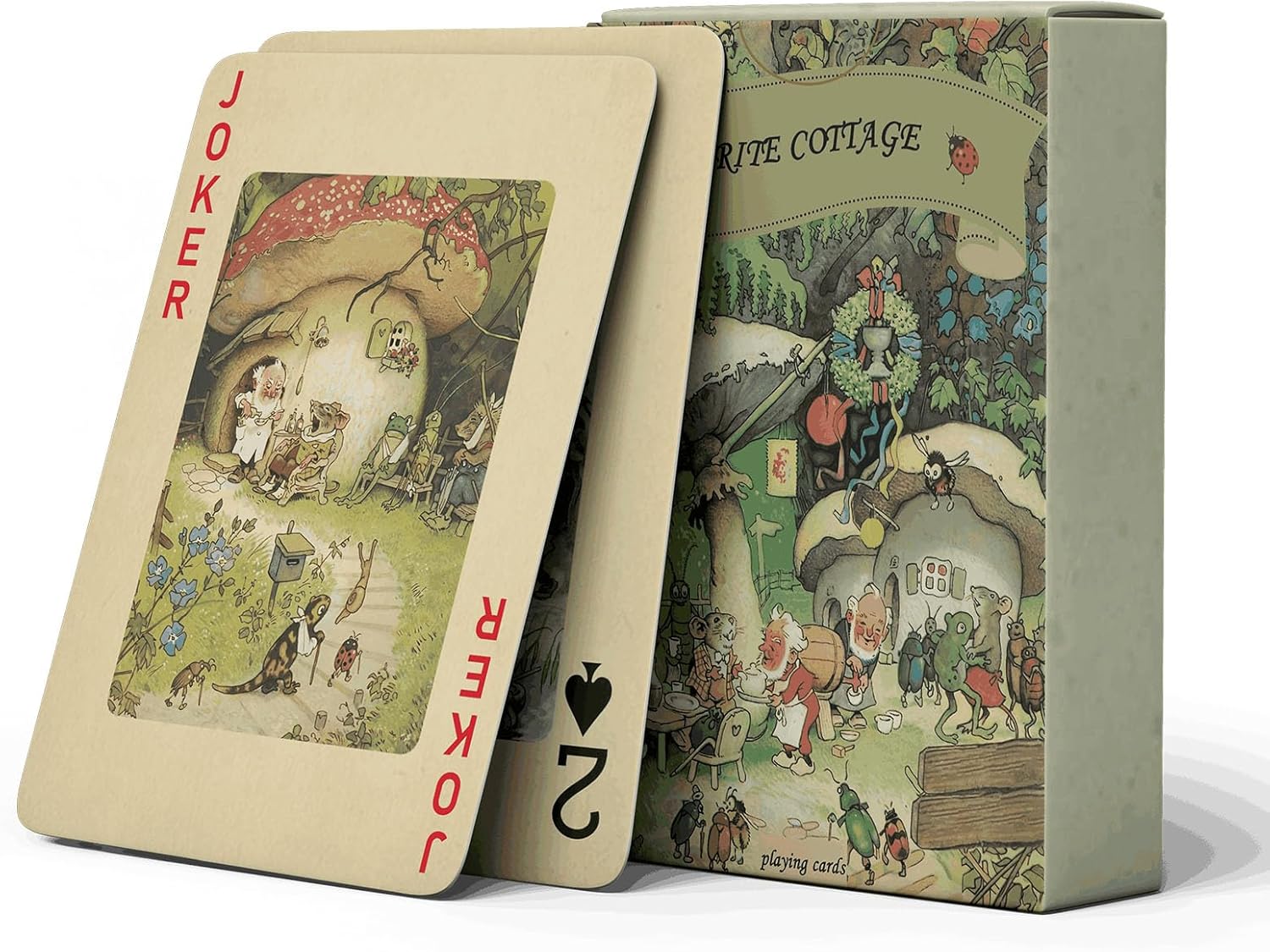 Vintage Style Playing Cards, Elf Home Dwarves and Forest Animals Themed Playing Card, 54 Unique Exquisite Illustrations, Standard Size, Suitable for Family Gatherings, Party Games