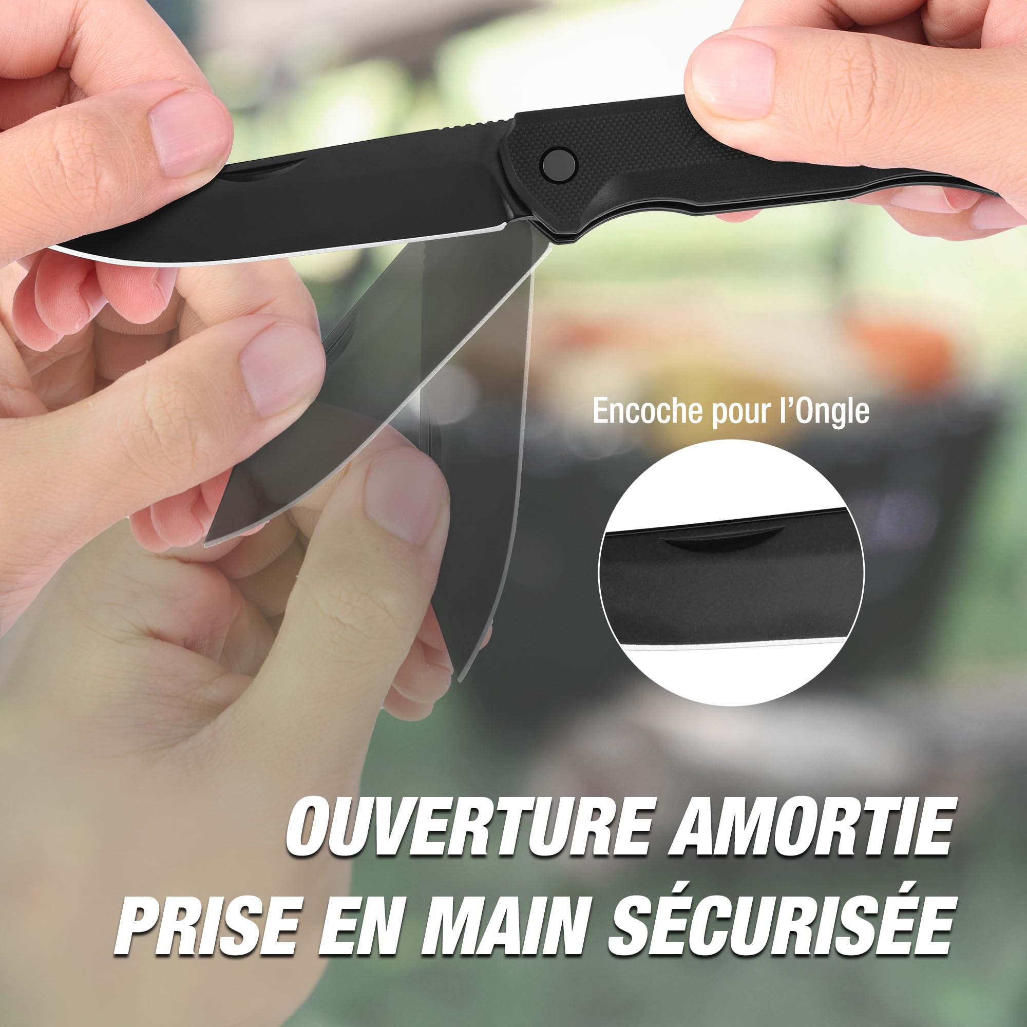 FLISSA Couteau Pliant de Poche en Acier 14C28N, Couteau Randonnée avec Manche G10, Clip de Ceinture, Idéal pour Camping, Alpinisme, Voyage, Usage Quotidien