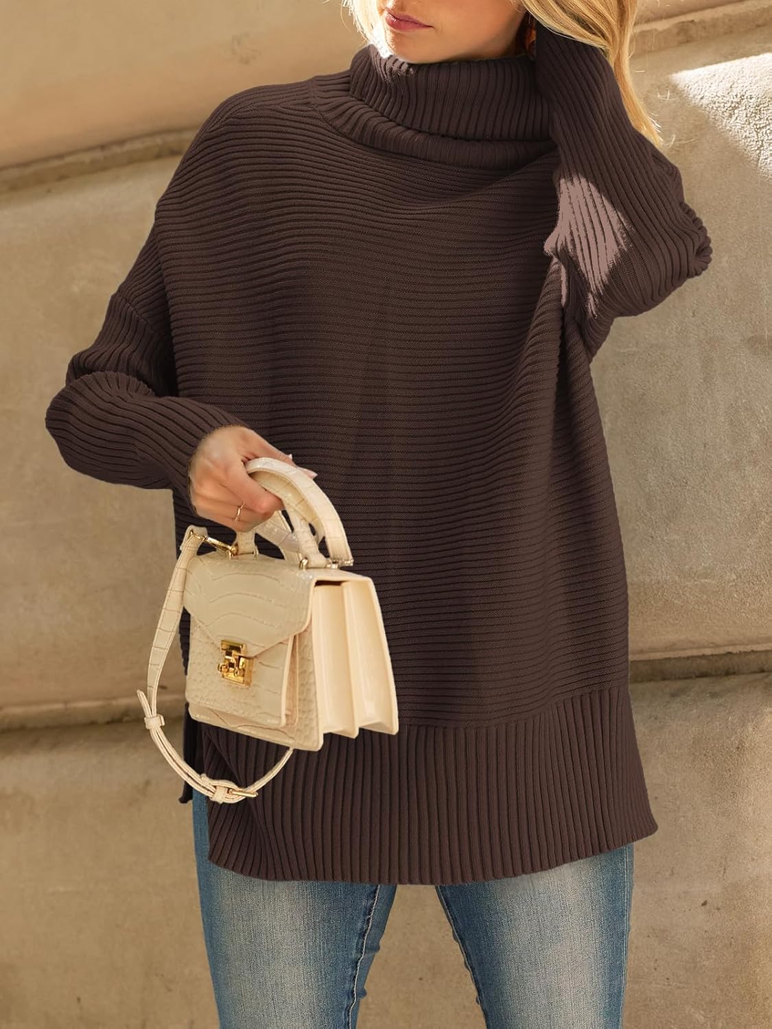 LILLUSORY Women's Oversized Turtleneck Sweaters Fall Batwing Sleeve Ribbed Tunic Sweater - Image 7