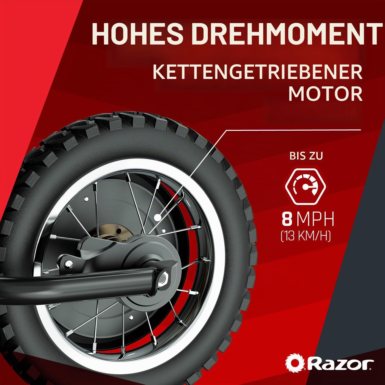Razor – MX125 Dirt Rocket Elektrisches Dirtbike mit Aufklebern für Kinder ab 7 Jahren, 8 Meilen pro Stunde Höchstgeschwindigkeit und 40 Minuten Fahrzeit, 12 V 5 Ah Batterie
