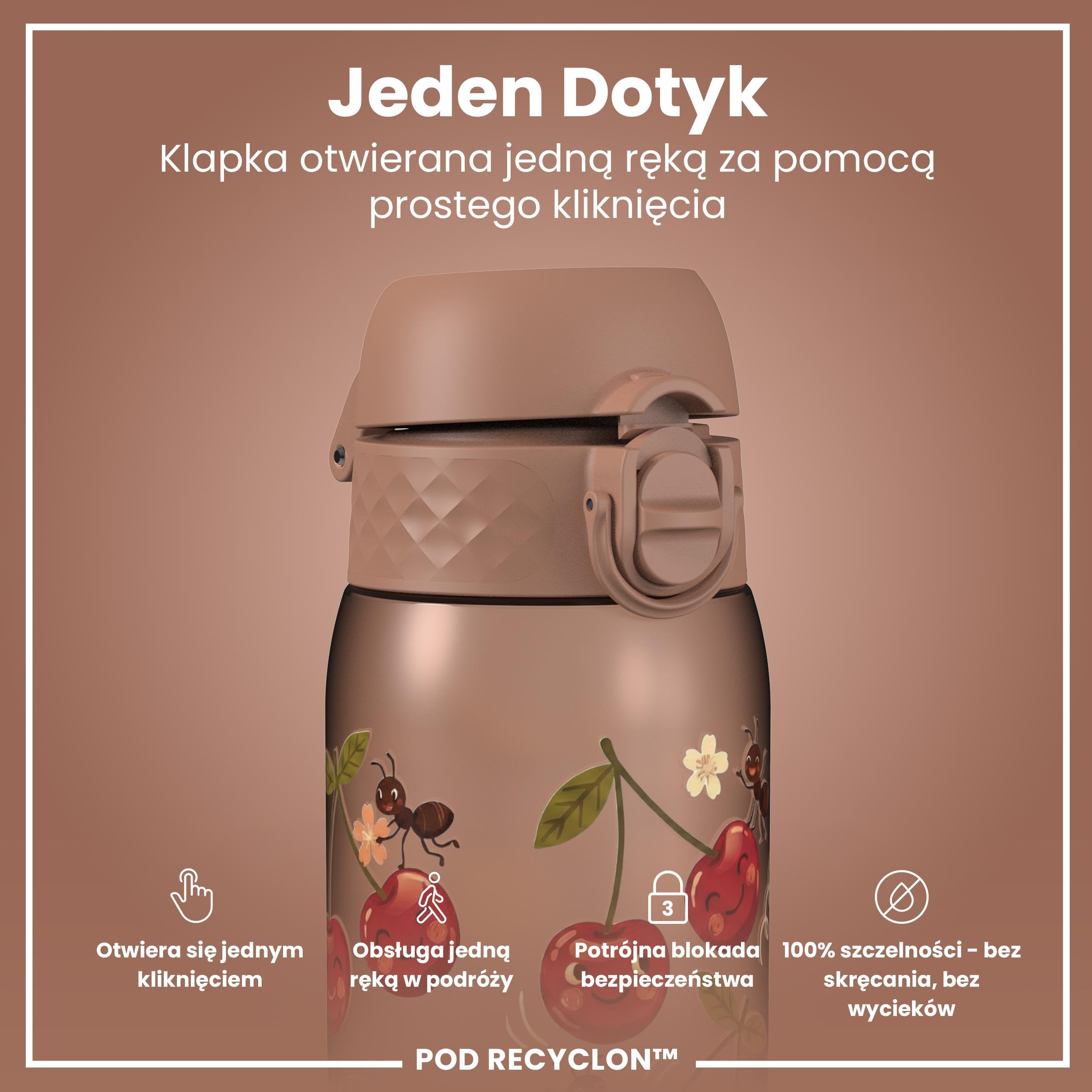 ION8 Butelka dla Dzieci, 350 ml/12 oz, Szczelna, Łatwa do Otwarcia, Bezpieczny Zamek, Można Myć w Zmywarce, Bez BPA, Uchwyt do Przenoszenia, Łatwa do Czyszczenia, Bezwonny, Wiśnie