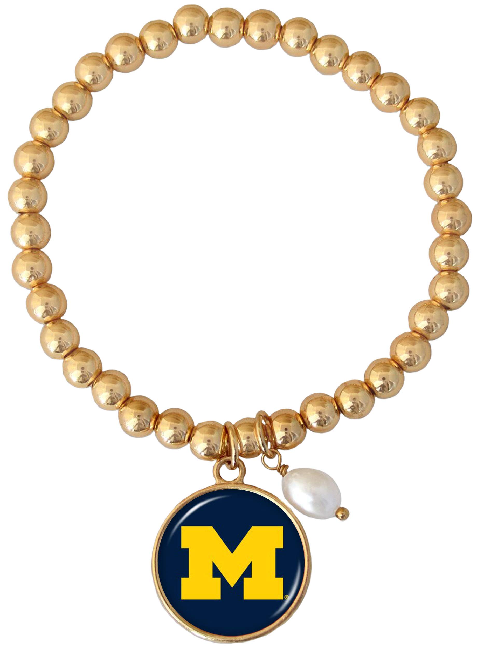 From the Heart Enterprises Michigan Wolverines Diana Gold and Pearl Stretch Bead Bracelet Jewelry UM