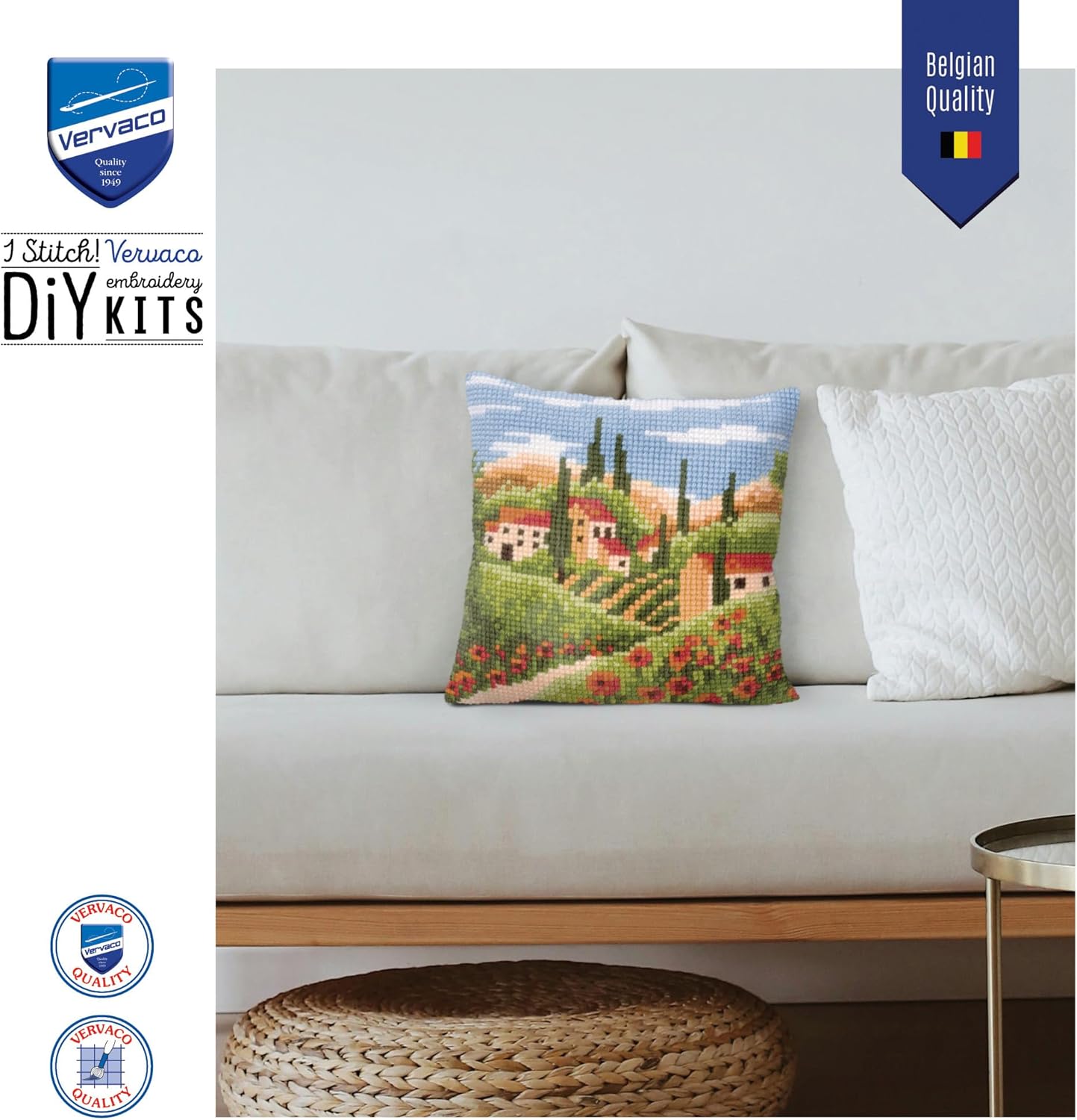 Vervaco Village Cross Stitch Cushion, Multi-Colour