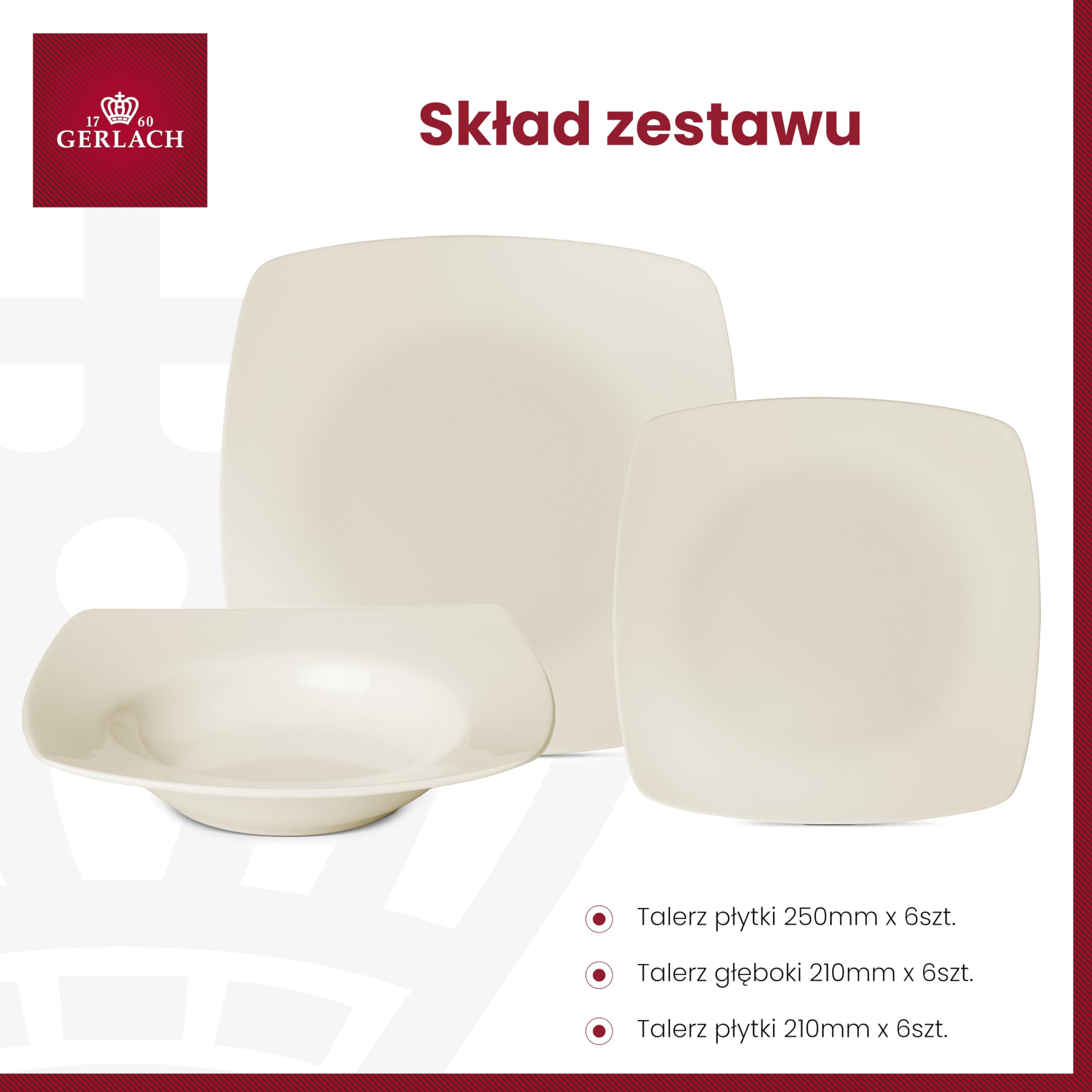 Gerlach Valor Zestaw Talerzy Obiadowych Dla 6 Osób Komplet Porcelanowych Talerzy 18 Elementów Serwis Obiadowy Talerze z Porcelany W Kolorze Kości Słoniowej