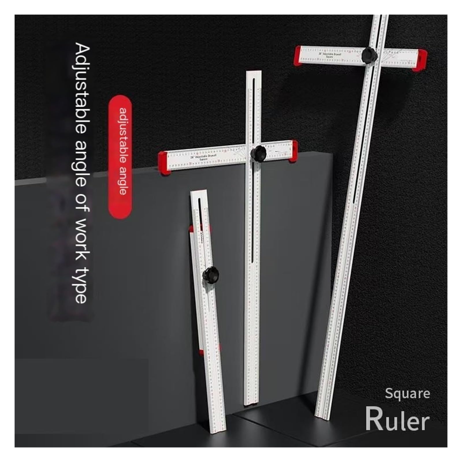 Règle de travail du bois, équerre en T réglable 2 en 1, règle d'angle, règle de marquage de type T, règle de mesure de marquage for la construction en bois(Red,90CM/35IN)