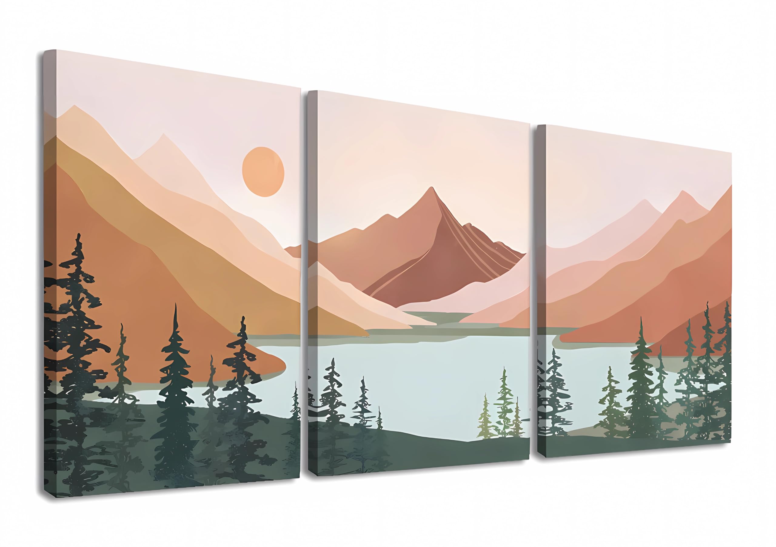 𝐒𝐓𝐎𝐑𝐄𝐅𝐋𝐈𝐗 3Pcs Set Modern Abstract Canvas Print Boho Wall Art Geometric Mountain Forest Lake Abstract Nature Illustrations Modern Art Nordic Decorative 40X60 cm Framed