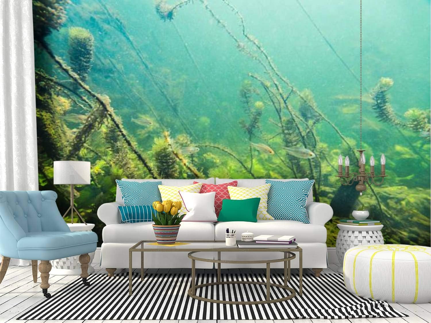 Amazon Com Wall Mural Underwater River Landscape With Little Fish Underwater Background Peel And Stick Wallpaper Self Adhesive Wallpaper Large Wall Sticker Removable Vinyl Film Roll Shelf Paper Home Decor Tools