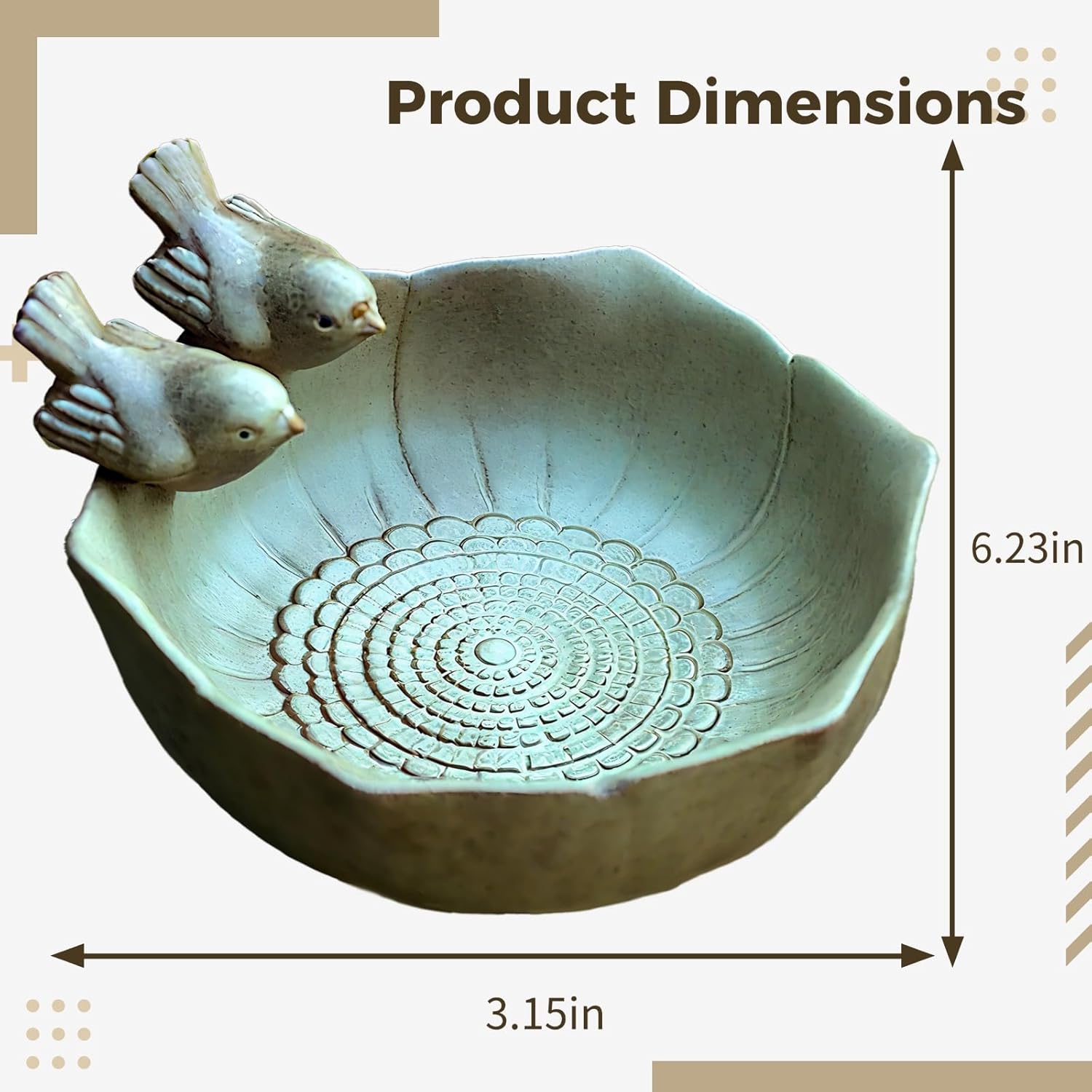 Multi-Use Baths Bird, Ceramic Bird Bath Garden, 6.3 In (16 Cm) Decor Table Outdoor Antique, Planter Ceramic Small For Lily, Lotus, Fish, Greenish-Brown, Decor Garden Table