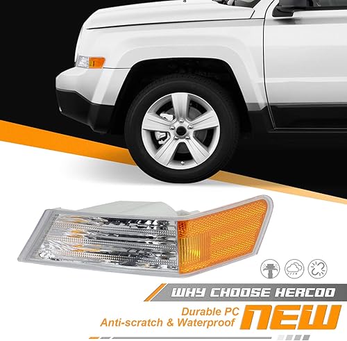 Miniatura 3 de HERCOO Cubierta de lámpara de luz de señal de giro delantera compatible con Jeep Patriot 2007 2008 2009 2010 2011 2013 2014 2015 2016 2017 lente de