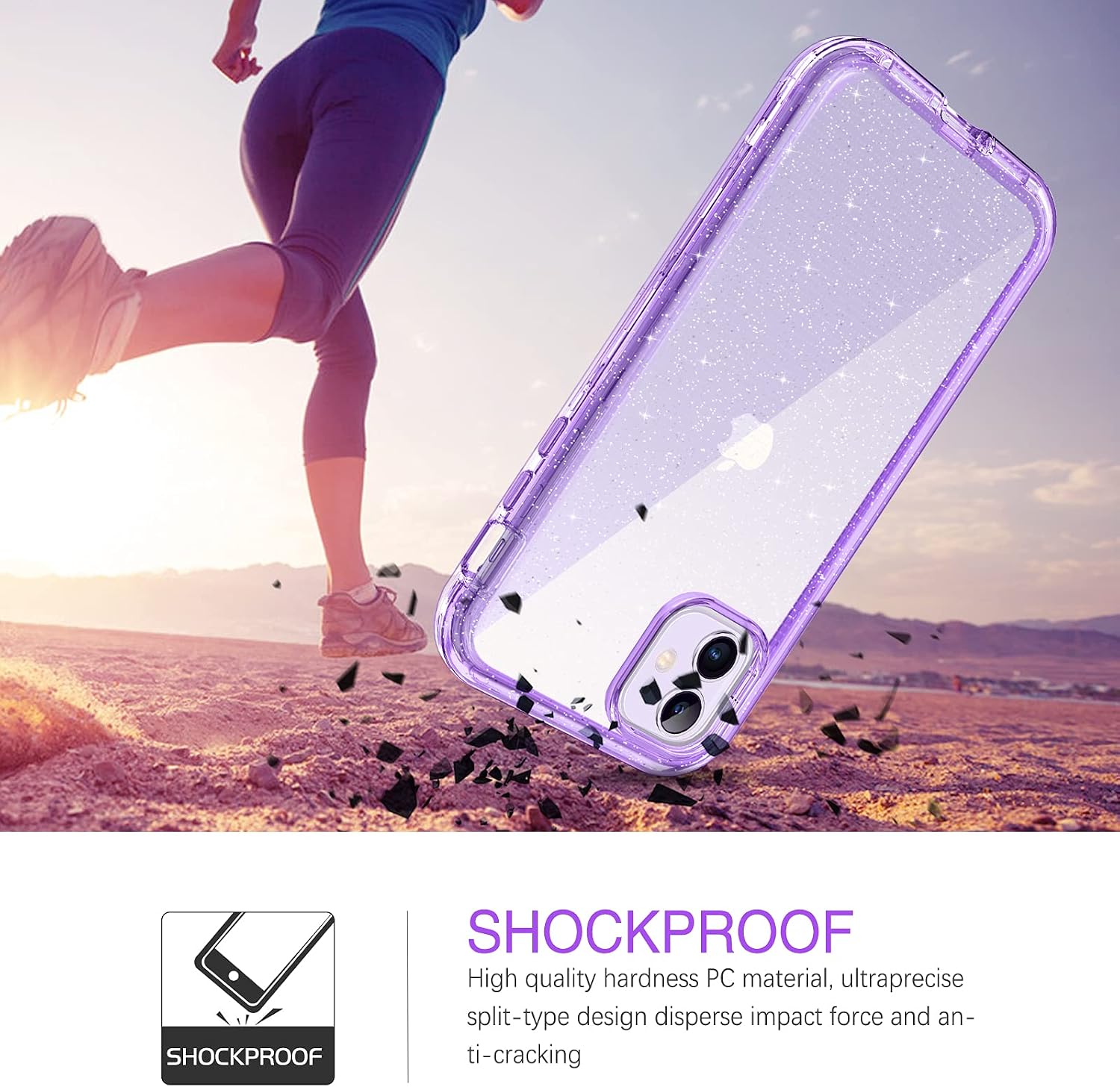 BENTOBEN iPhone 11 Case, Clear Shockproof Heavy Duty Three Layer Rugged Full Body Hybrid Hard PC Soft Rubber Bumper Girls Women Protective Phone Cases Cover for iPhone 11 6.1 inch 2019, Glitter Purple